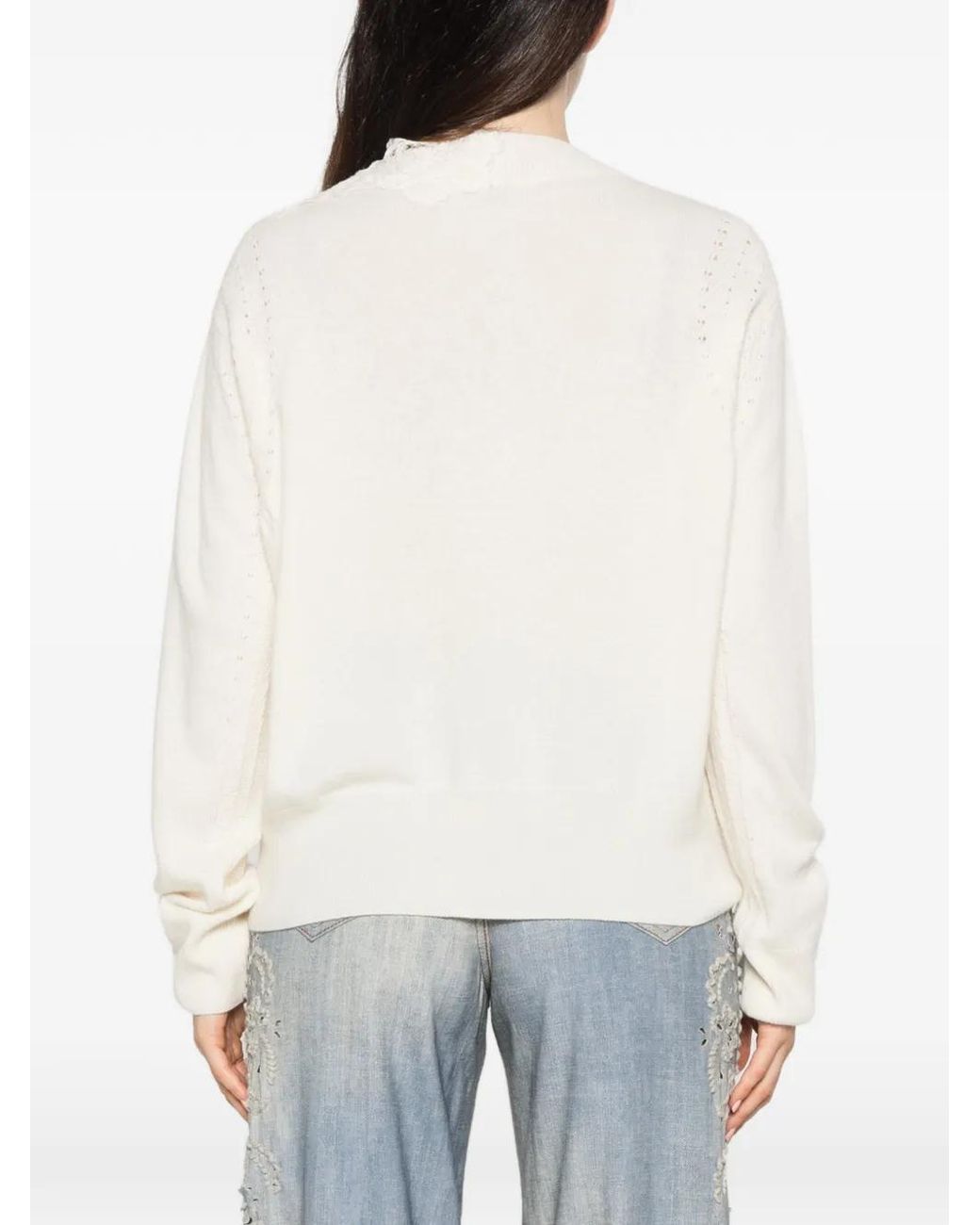 Ermanno Scervino White Cardigan Boutonné Bordé De Dentelle