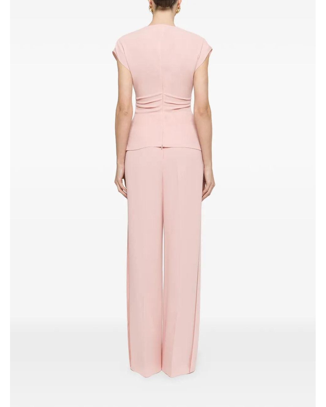 Nissa Pink Ruffle-Detail Crepe Top