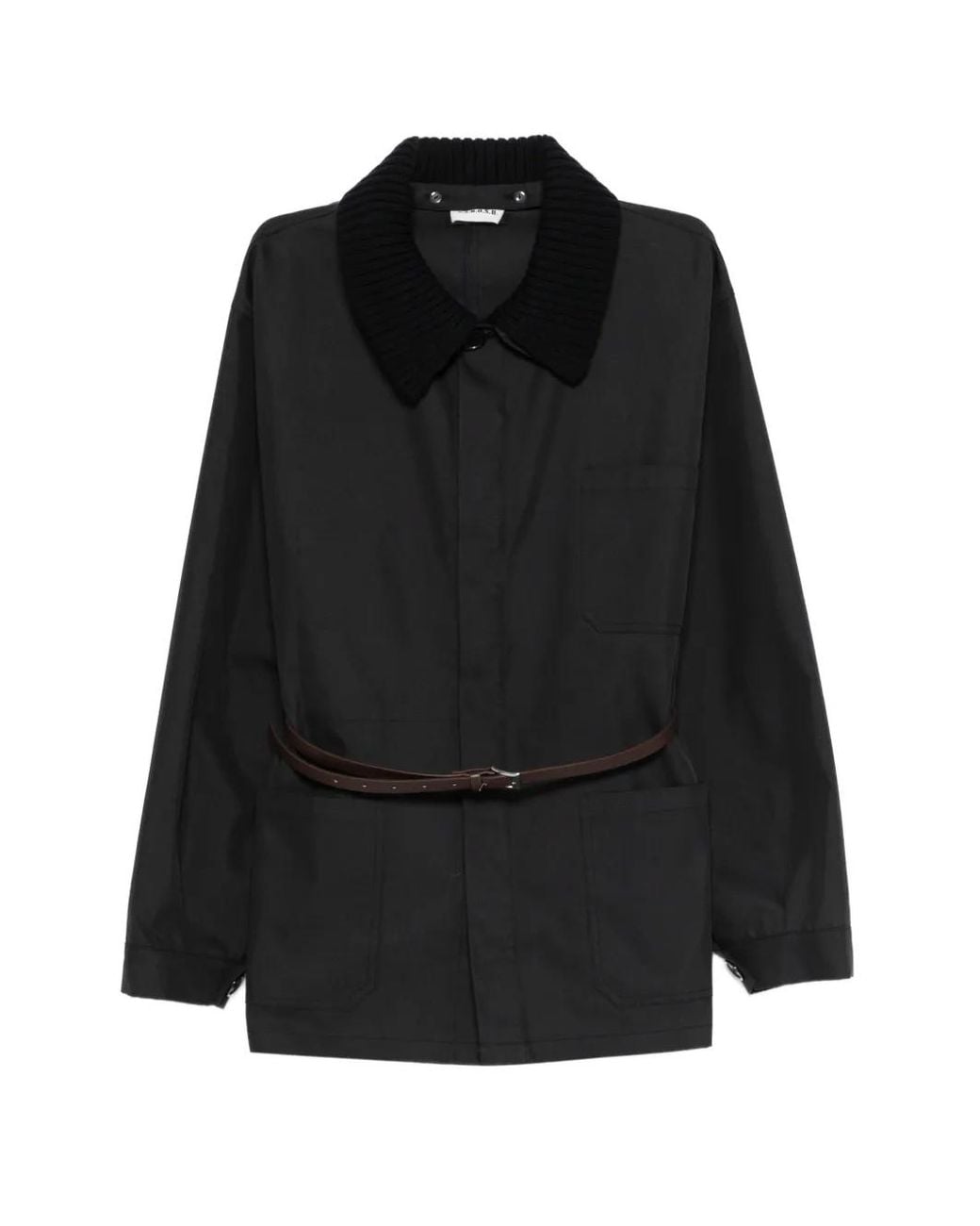 P.A.R.O.S.H. Black Knit-Collar Belted Jacket