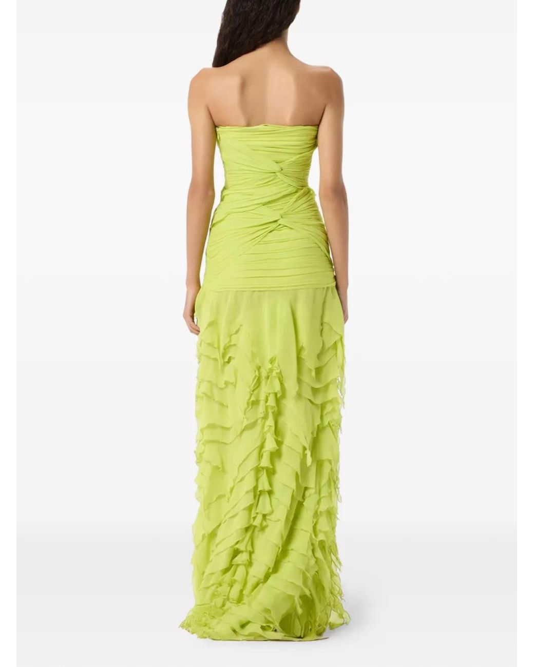 Blumarine Green Ruched Ruffled Maxi Dress