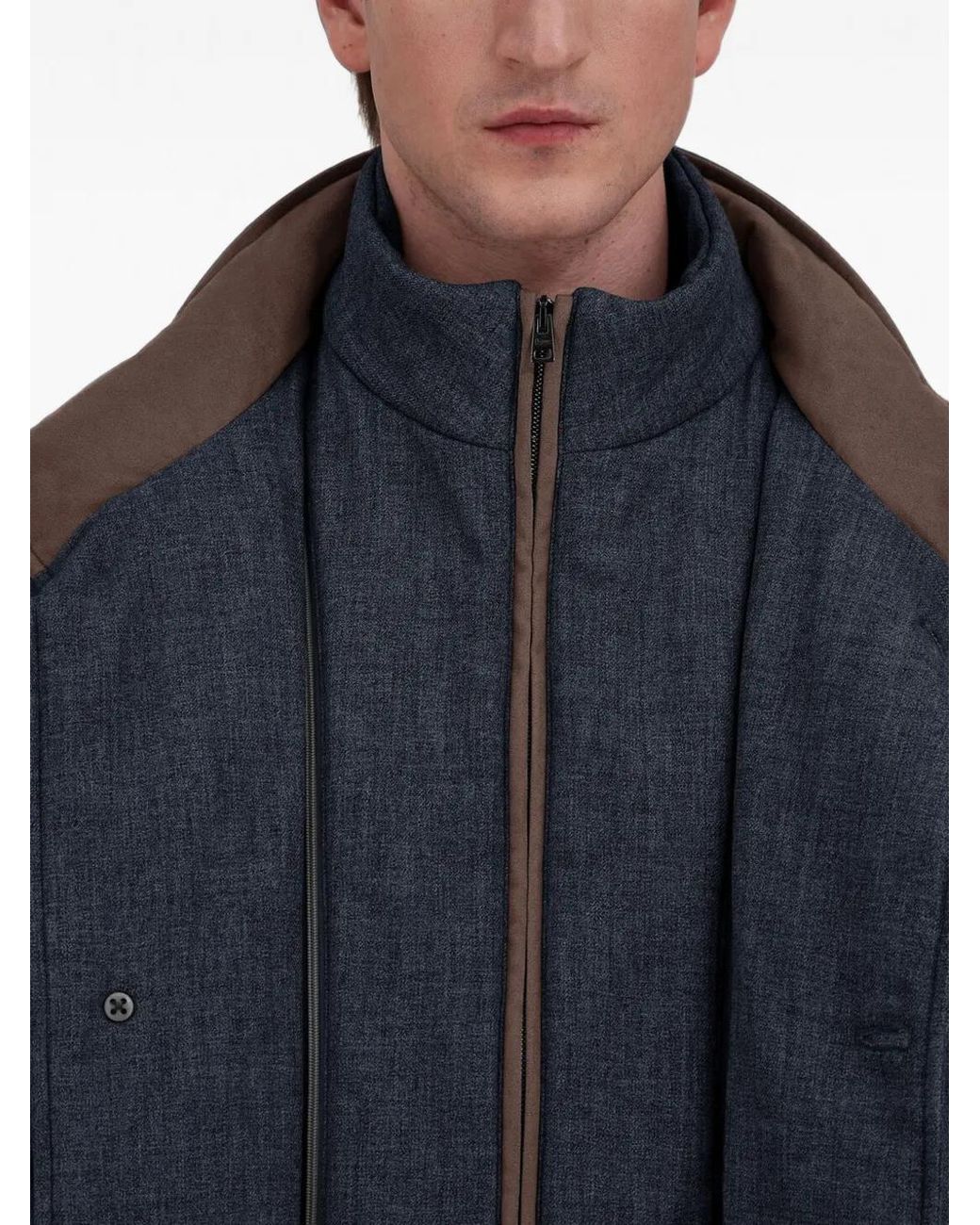 Herno Blue Quilted Wool-Blend Carcoat for men