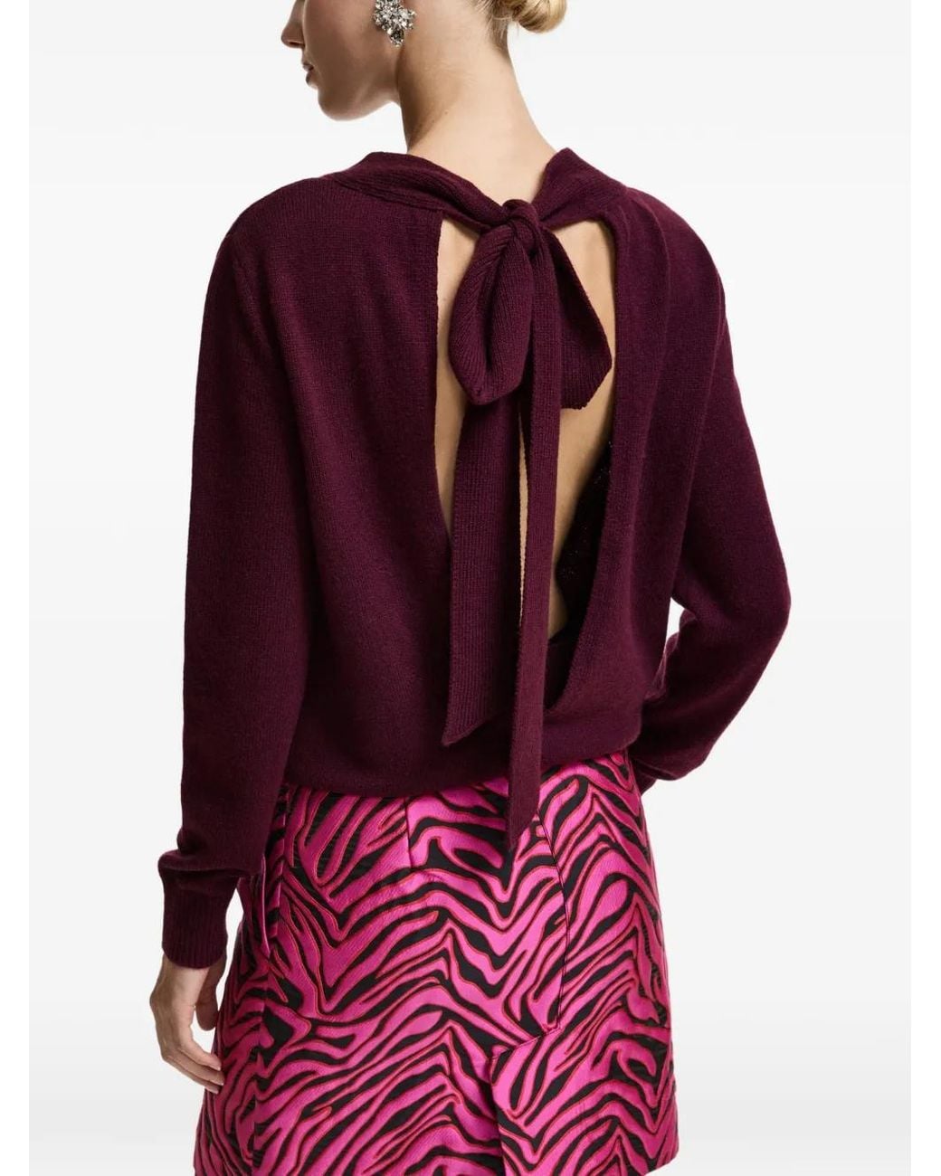Essentiel Antwerp Purple Kiarra Bow-Detail Crewneck Sweater