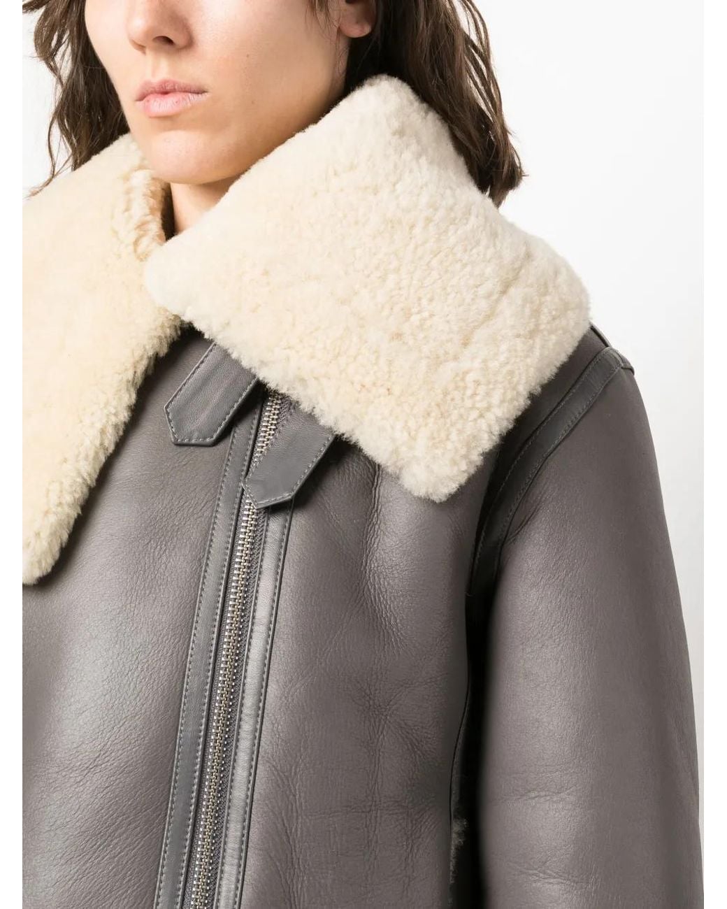 J.W. Anderson Gray Jacke Fleece-Collar Leather Coat