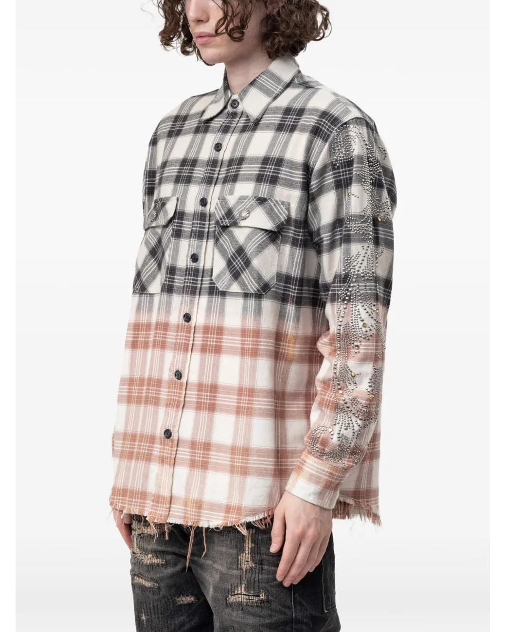 ERCOLE STUDIO Gray Crystal-Embellished Flannel Shirt for men