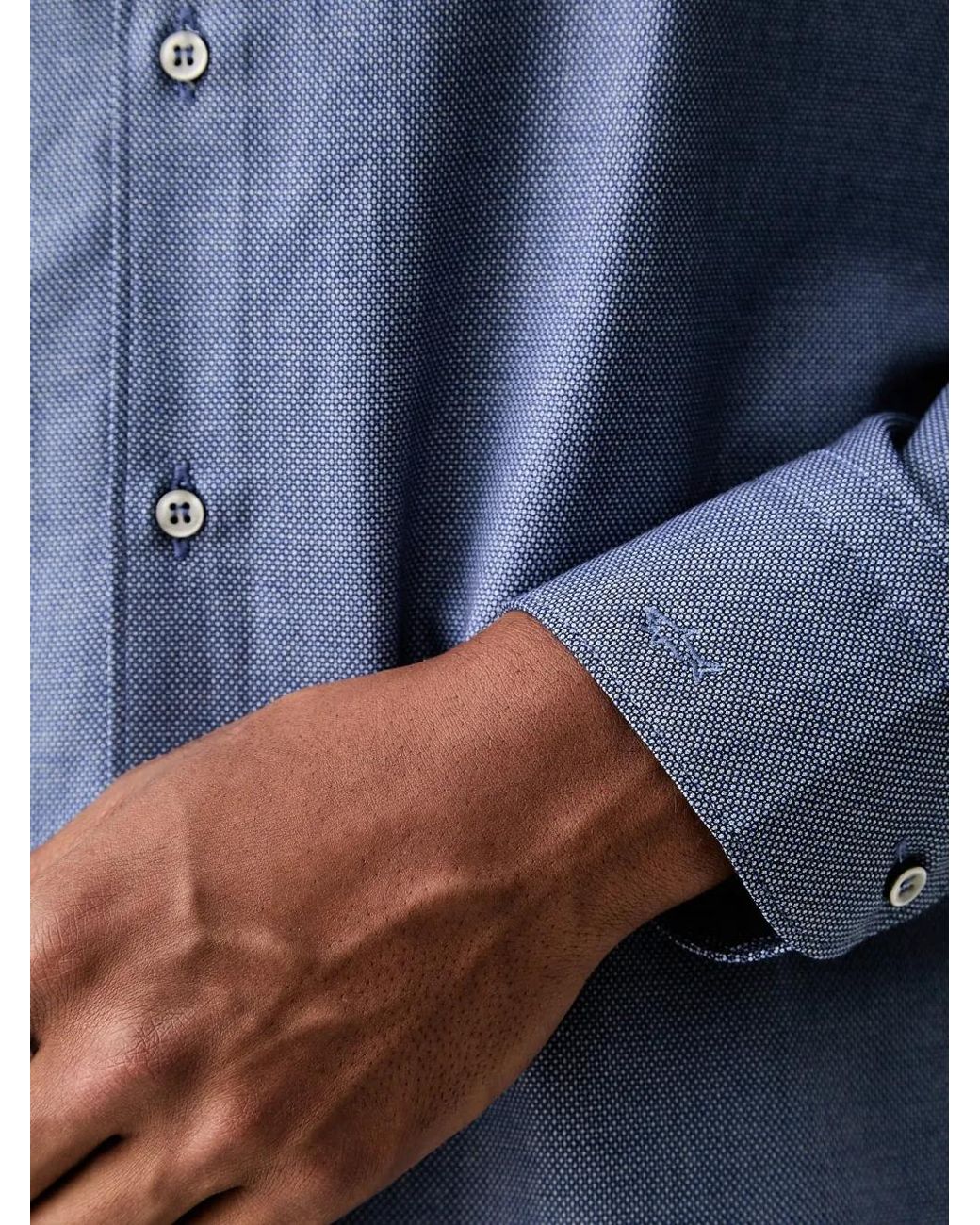 Paul & Shark Blue Micro-Patterned Long-Sleeved Shirt for men