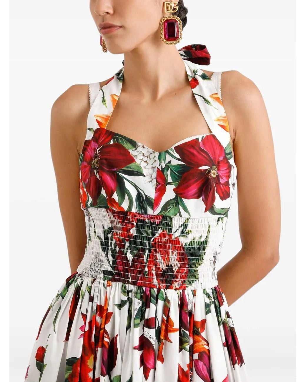 Dolce & Gabbana Red Cotton Floral Mini Dress