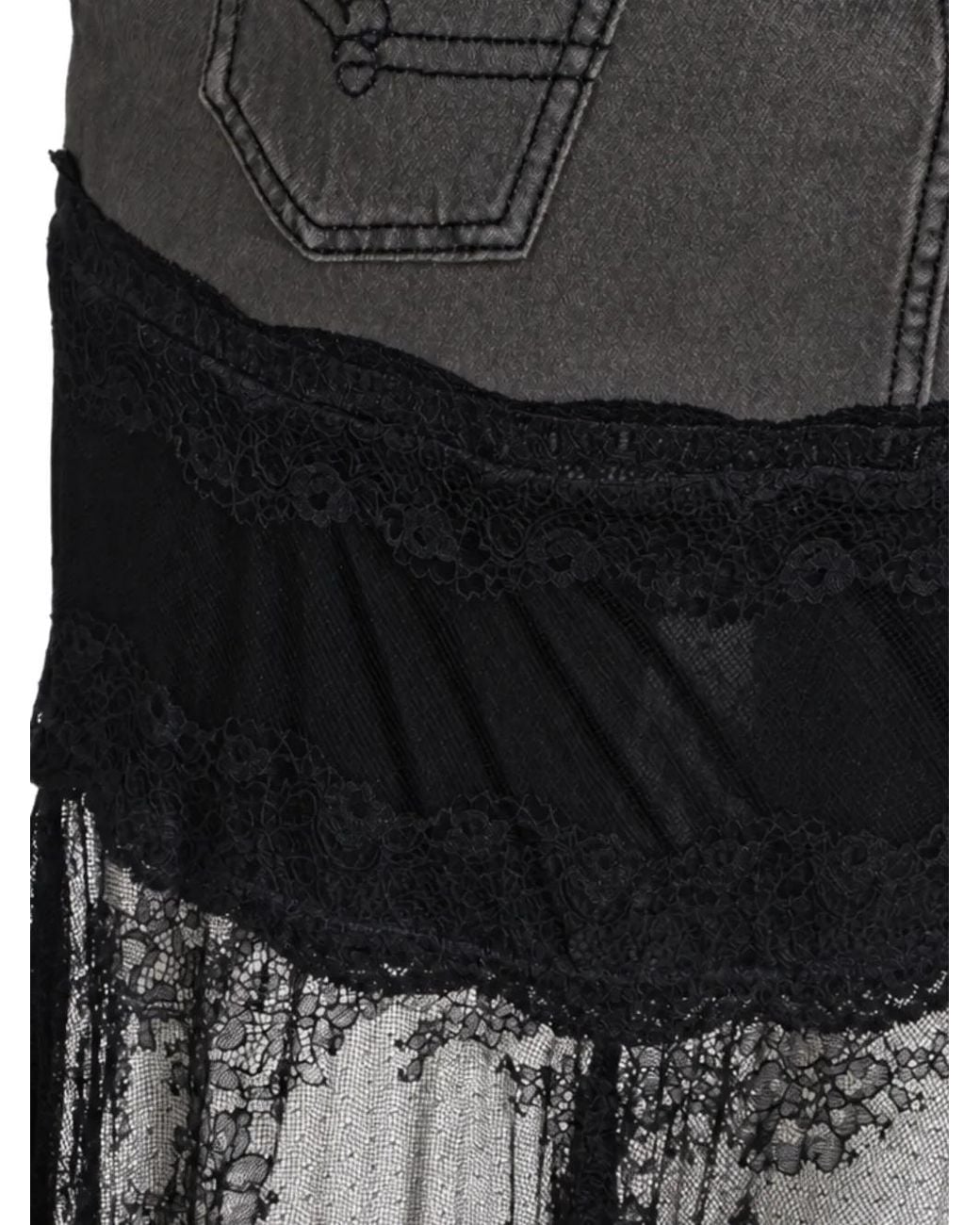 Blumarine Black Lace-Panelled Denim Maxi Skirt