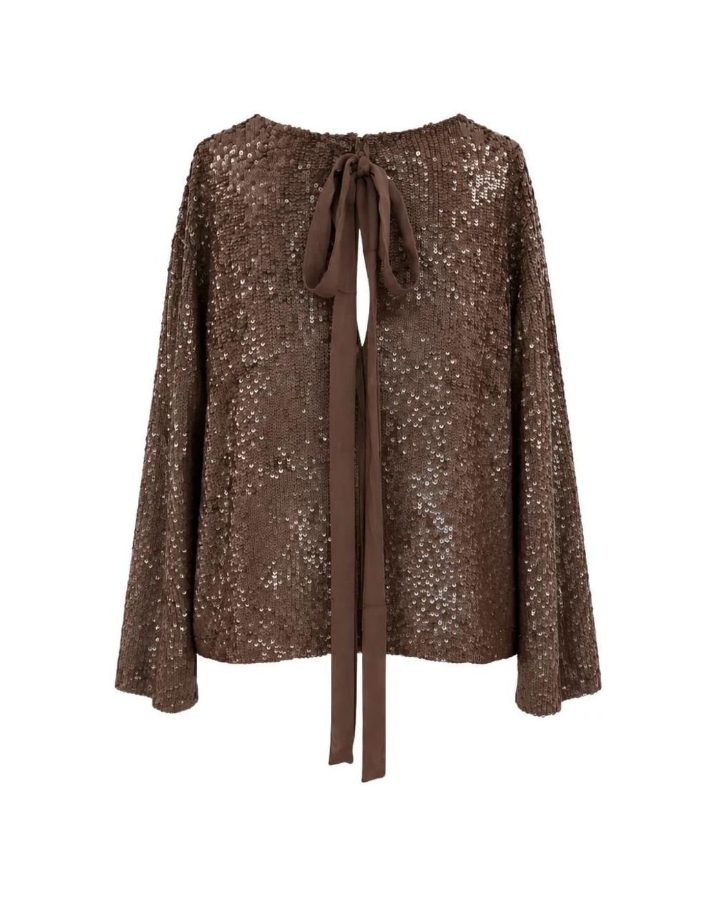 P.A.R.O.S.H. Brown Sequin-Embellished Tie-Fastening Blouse