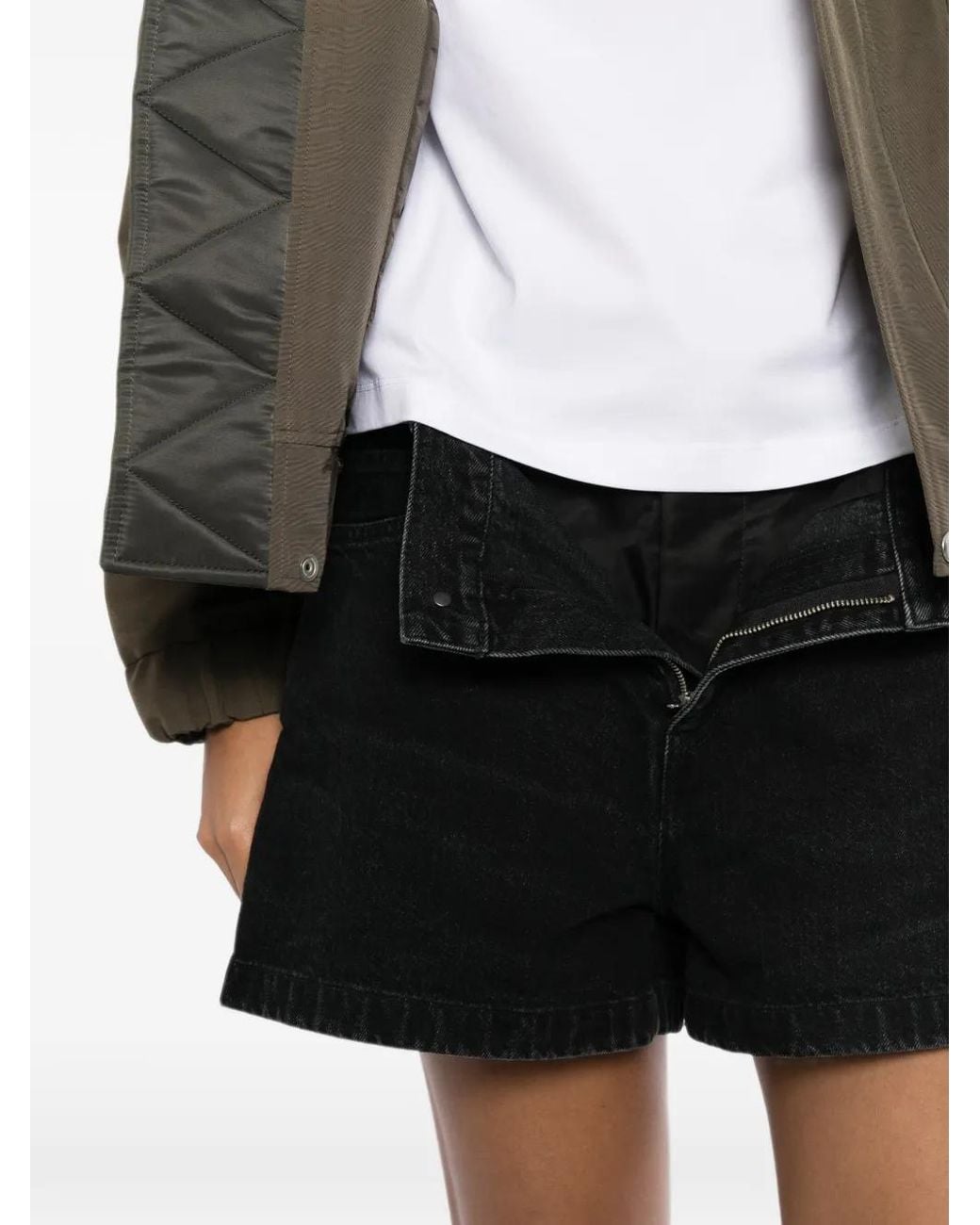 Sacai Black High-Waisted Denim Shorts