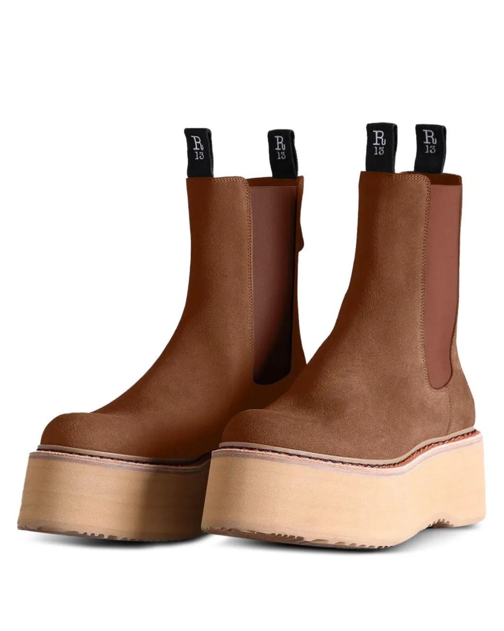 R13 Brown Round-Toe Boots