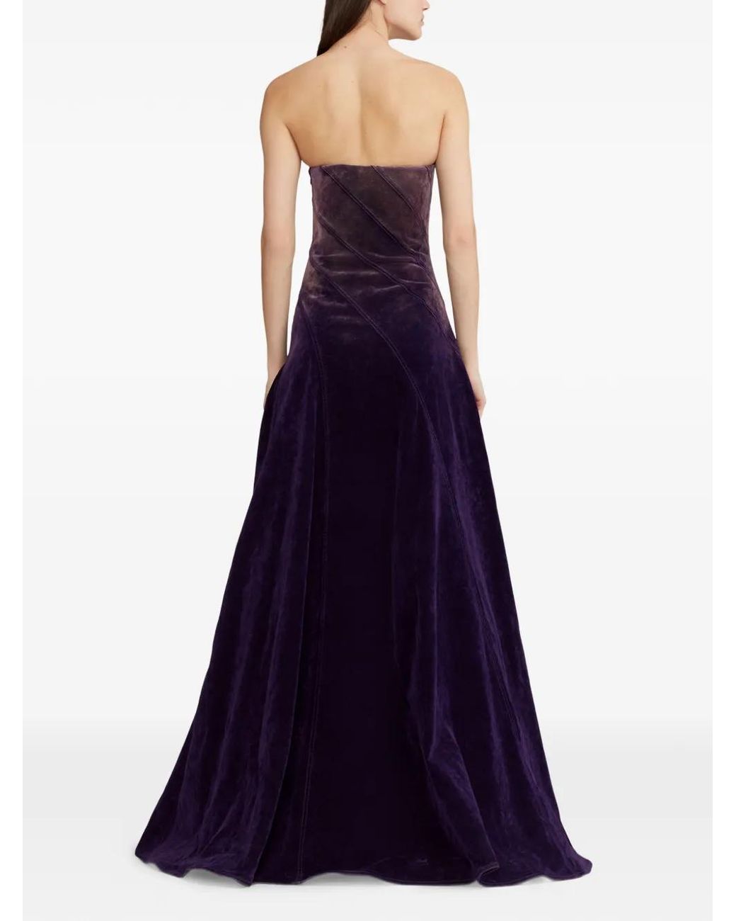 Ralph Lauren Blue Diagonal-Seam Strapless Maxi Dress