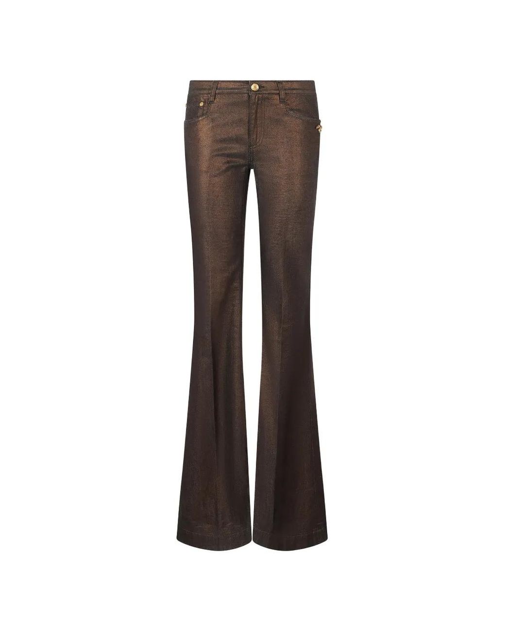 Roberto Cavalli Brown Metallic-Effect Flared Jeans