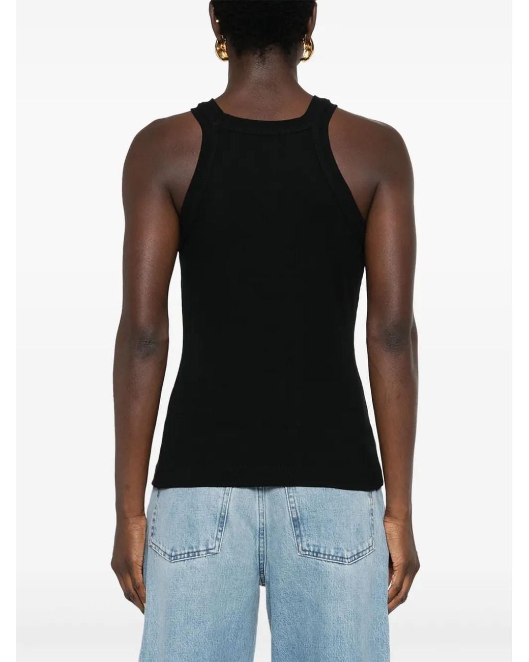 Closed Black Logo-Embroide Ribbed Tank Top