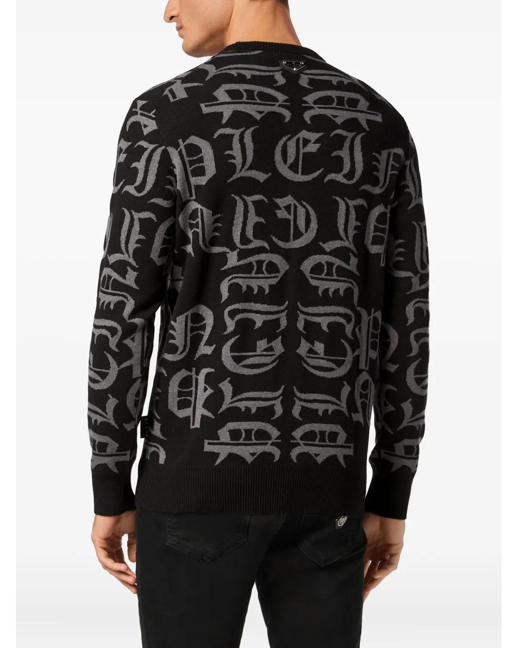 Philipp Plein Black Logo-Intarsia Sweater for men