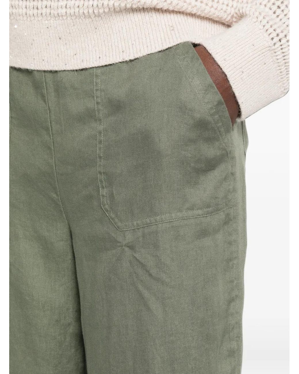 MAISON 123 Green Elasticated-Waist Wide-Leg Trousers
