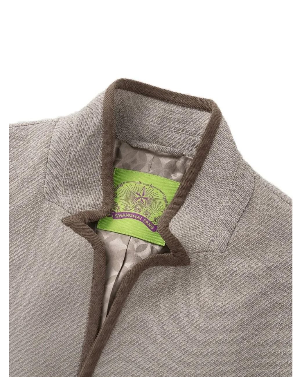 Shanghai Tang Gray Two-Button Contrast-Trim Blazer for men