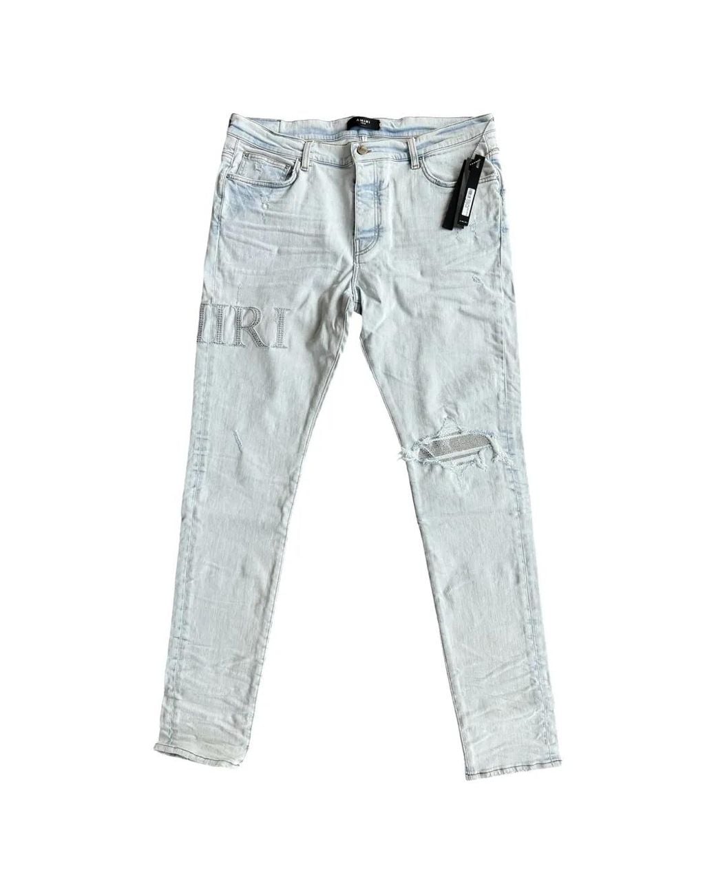 Amiri Blue Crystal-Applique Logo Jeans for men