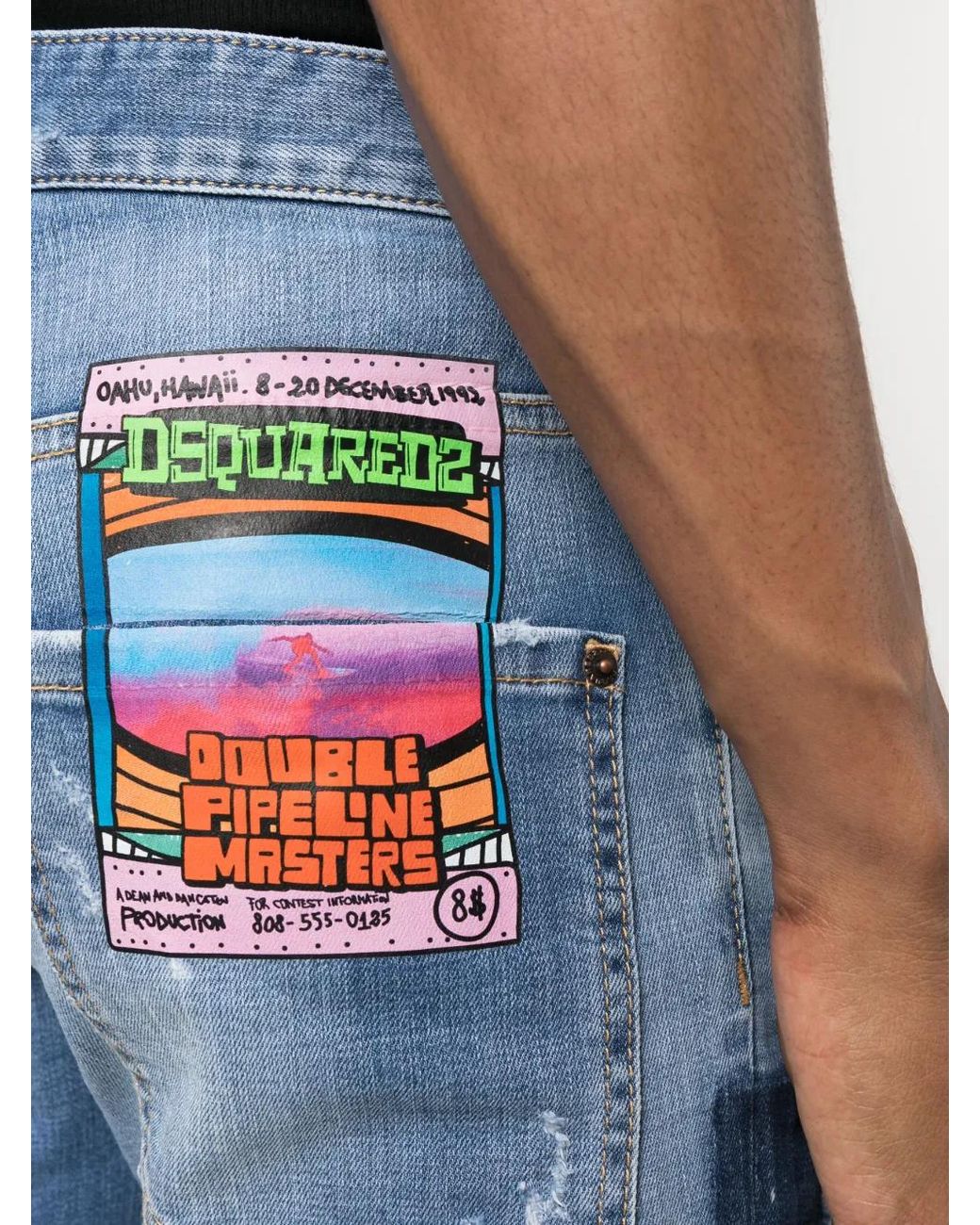 Vaqueros Con Logo Estampado Y Efecto Lavado DSquared² de hombre de color Blue