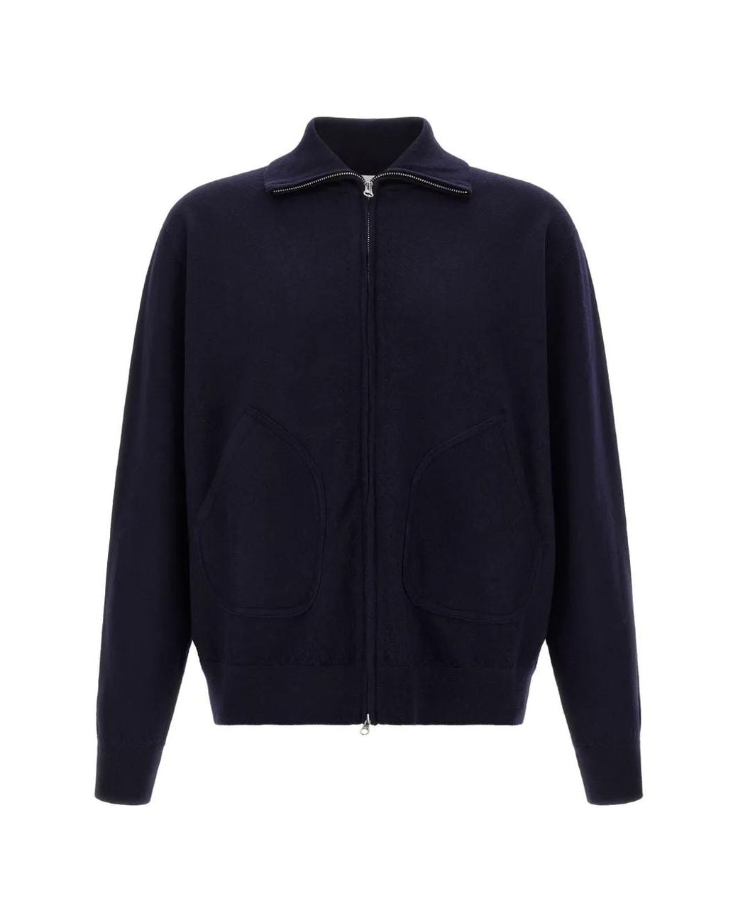 Oliver Lattughi Blue Merino-Wool Zip-Up Sweater for men