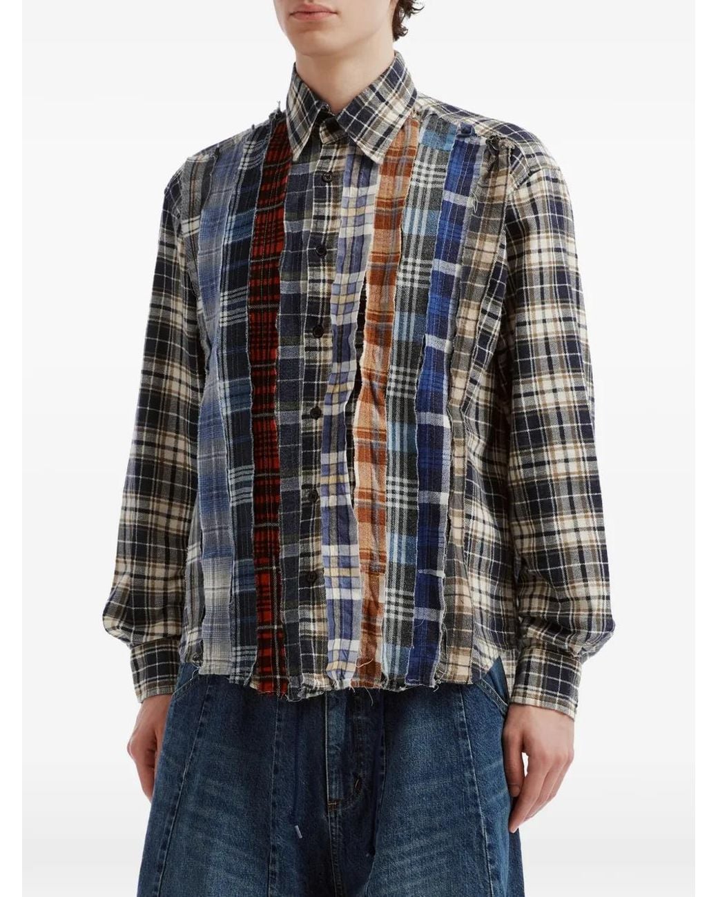 Needles Blue Patchwork Check Shirt for men