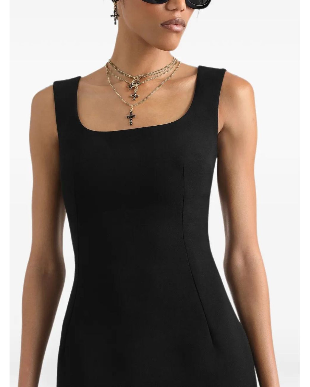 Dolce & Gabbana Black Double Wool Crêpe Midi Dress