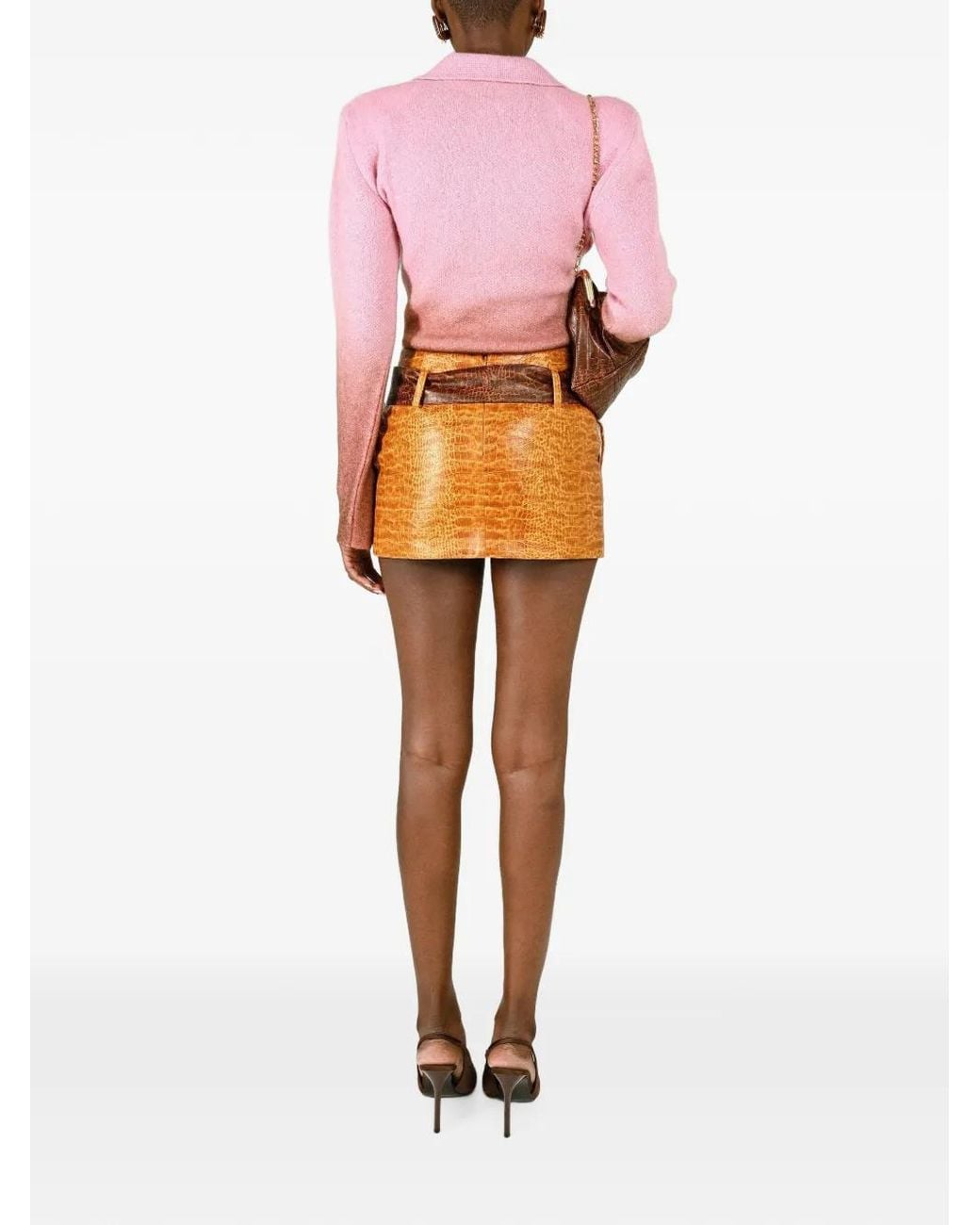 ROWEN ROSE Orange Minijupe Ceinturée À Effet Peau De Crocodile