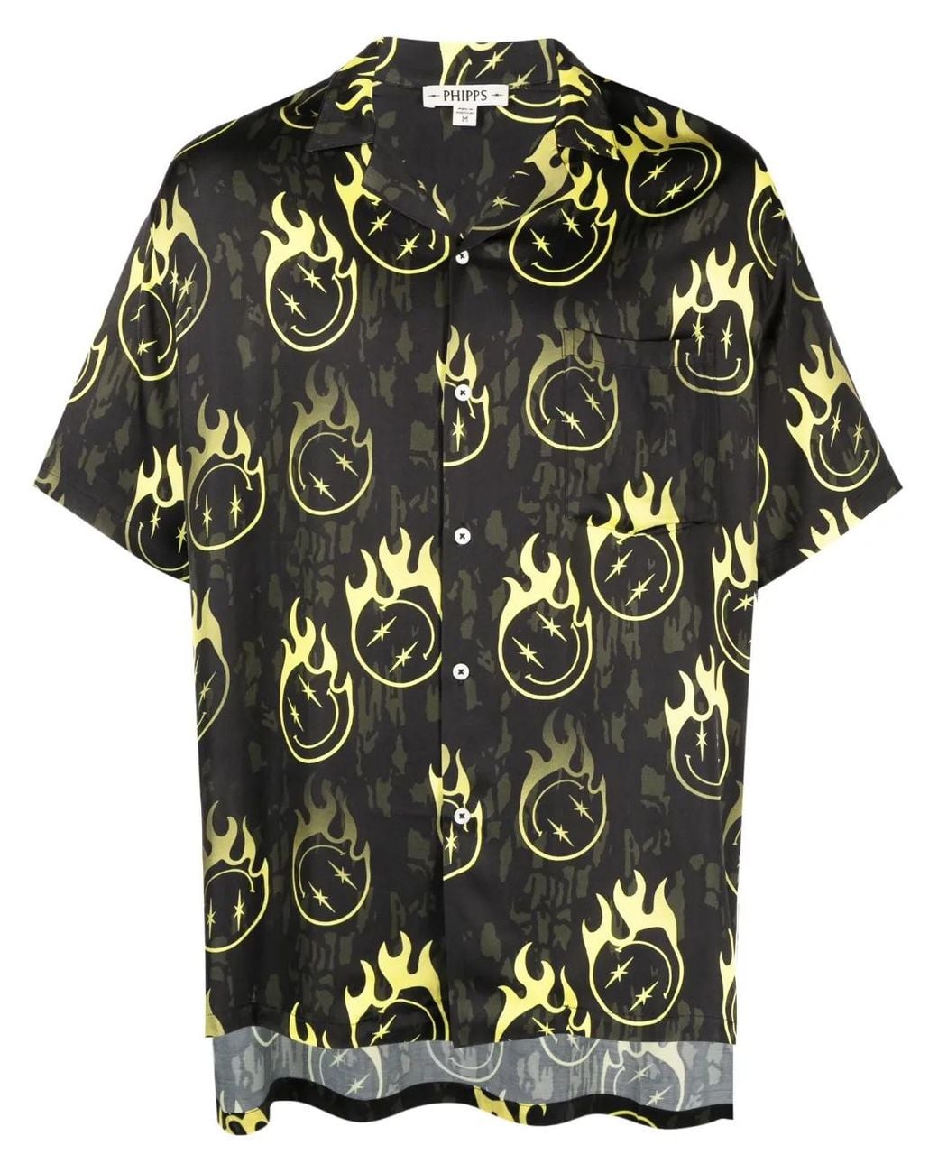 Phipps Black Oversized Smiley-Print Bowling Shirt for men
