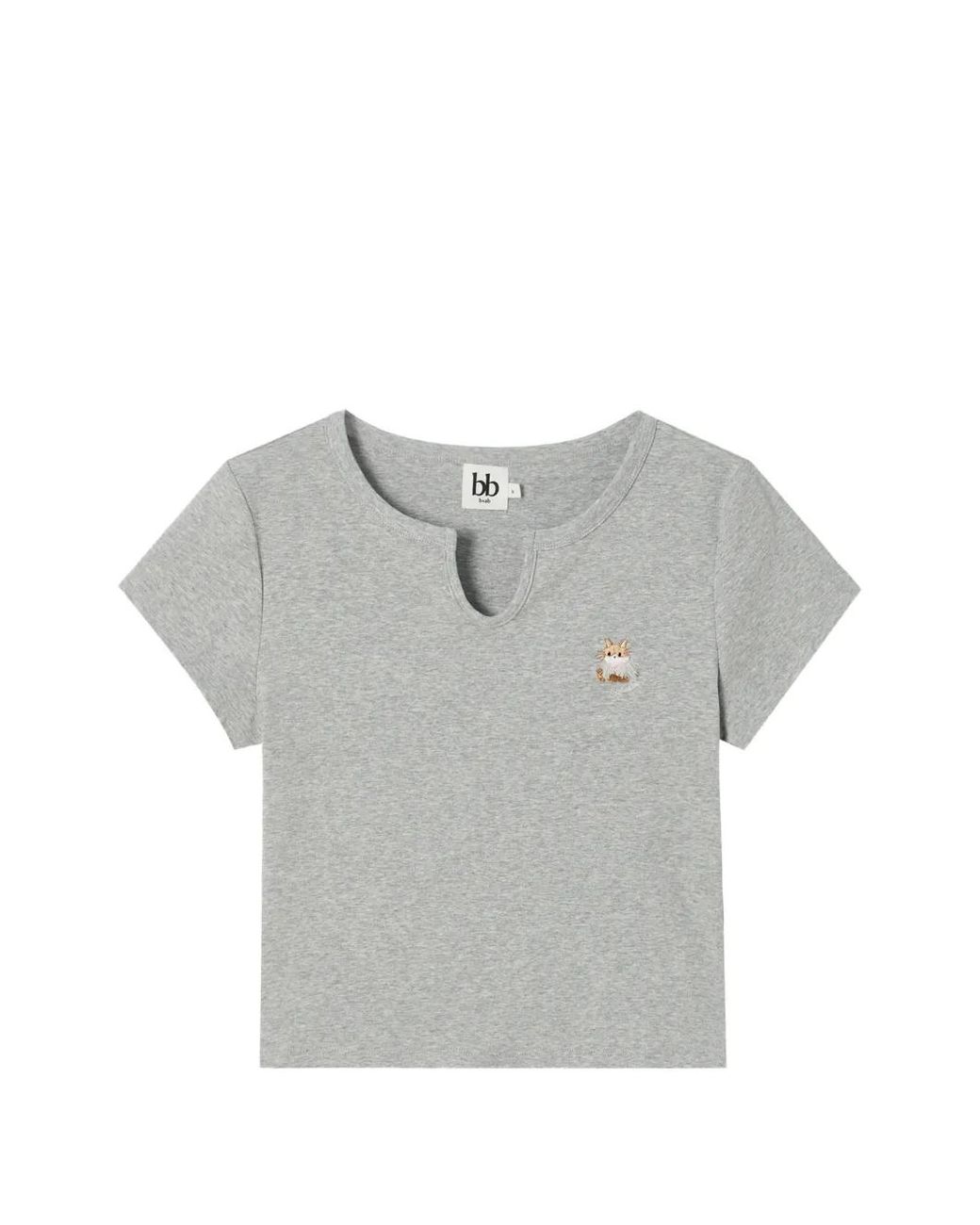B+ AB Gray Embroidered-Patch T-Shirt
