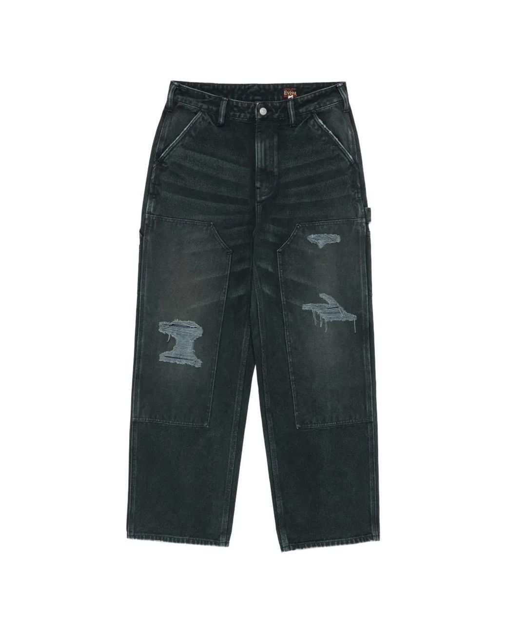 Evisu Green Distressed Panelled Jeans for men