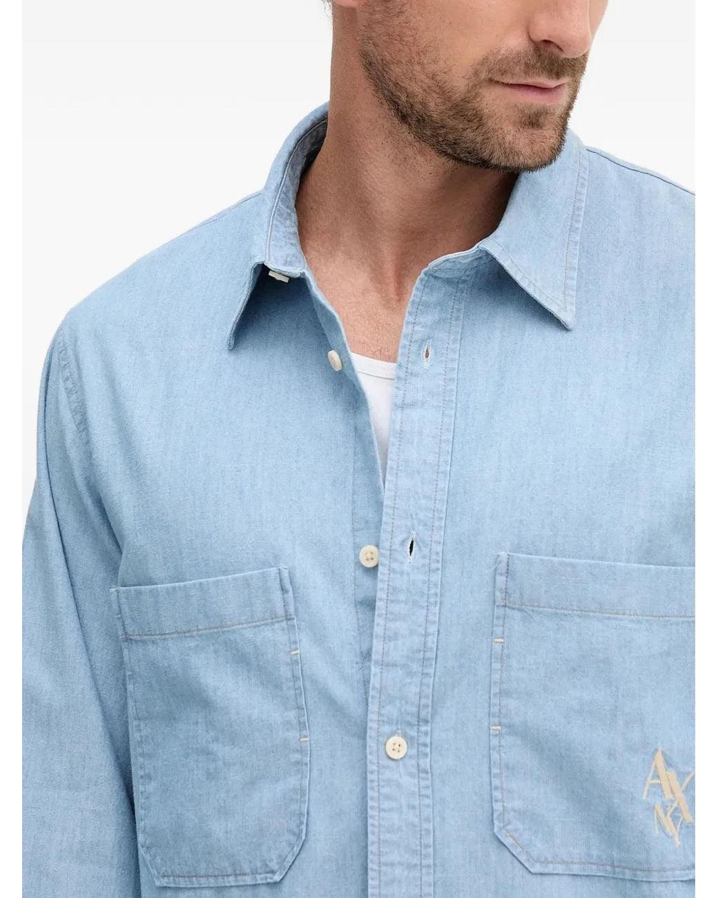 ARMANI EXCHANGE Blue Pocket Embroidered Shirt for men