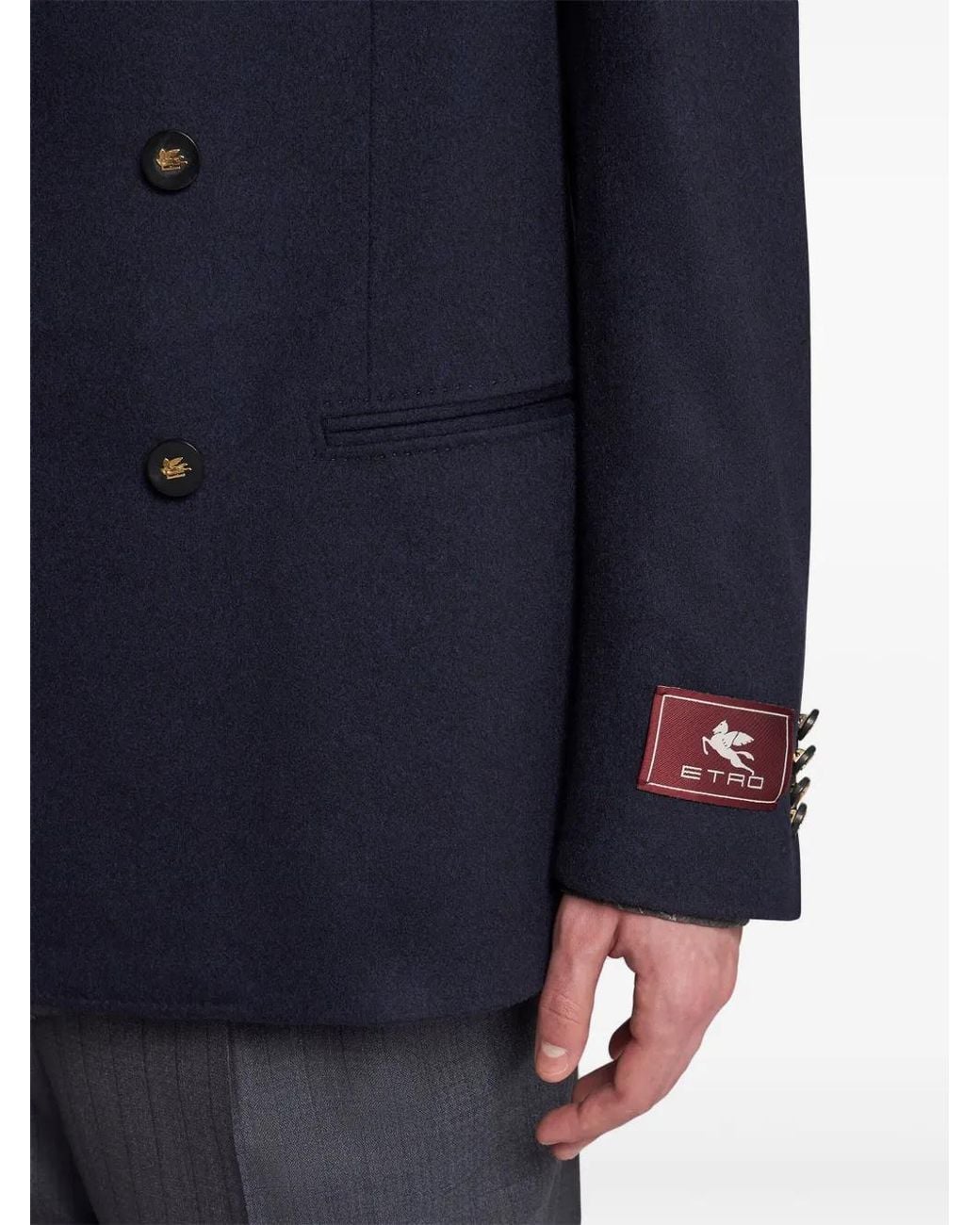Etro Blue Double-Breasted Cashmere Blazer for men