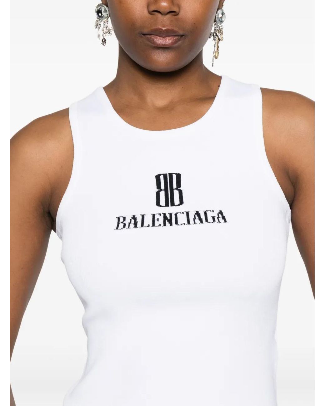 Balenciaga White Logo-Intarsia Sleeveless Tank Top