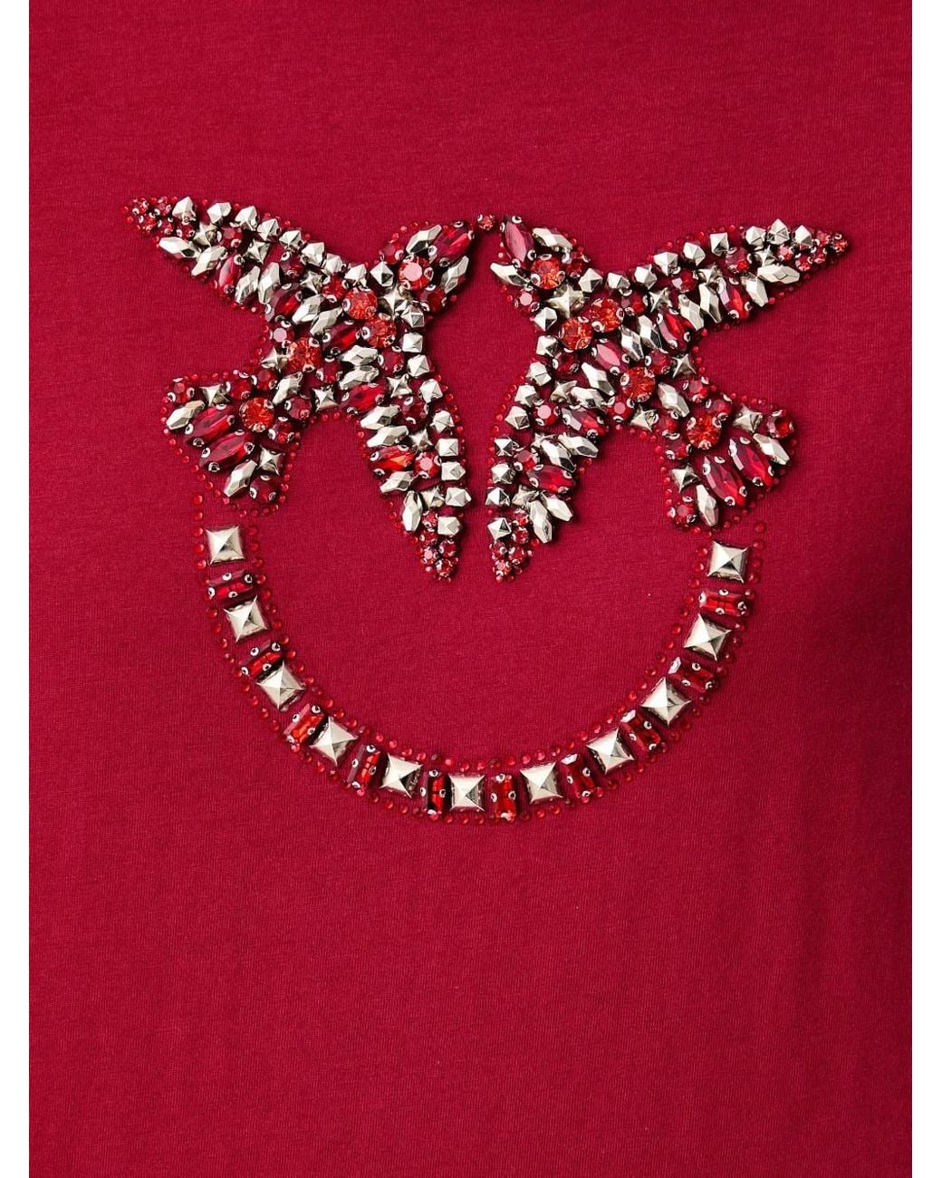 Pinko Red Love Birds Crystal-Embellished T-Shirt