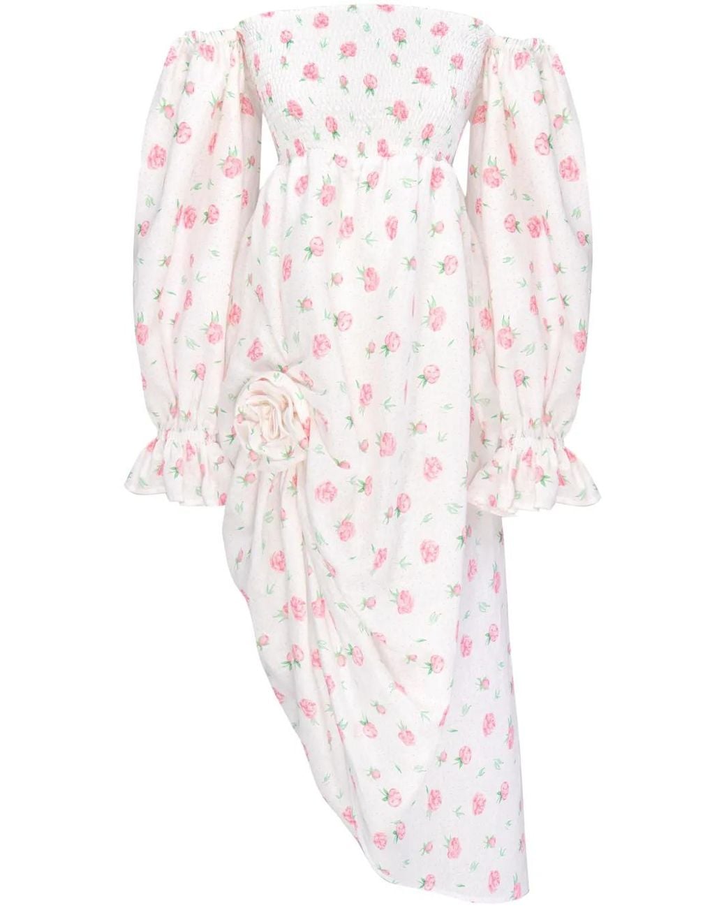 Sleeper White Atlanta Rose-Print Linen Dress
