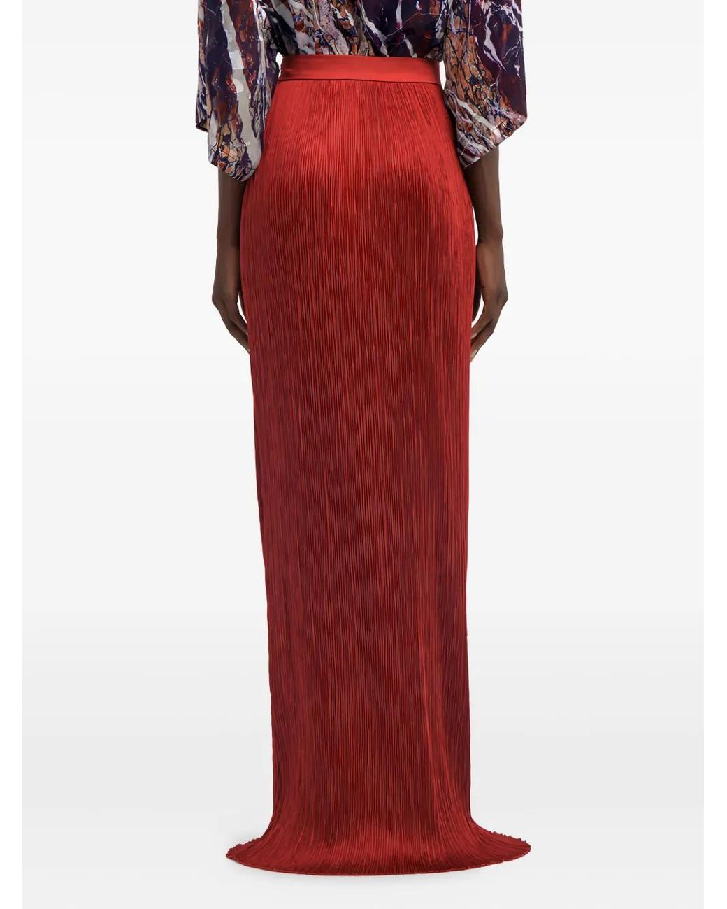 Roberto Cavalli Red Pleated Maxi Skirt