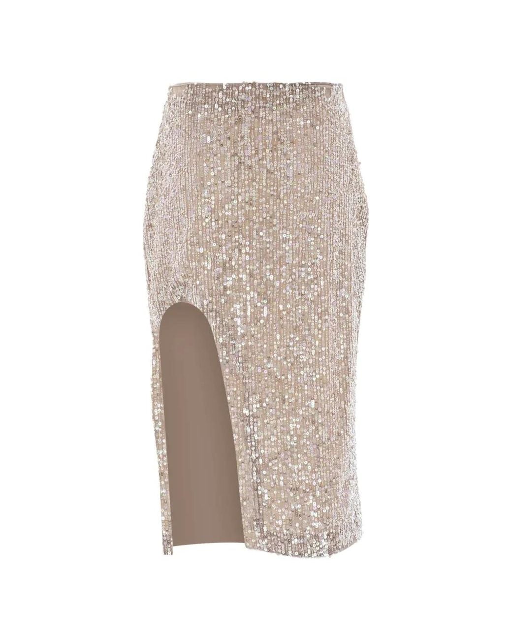 Zeynep Arcay Natural Sequin-Embellished Slit Midi Skirt