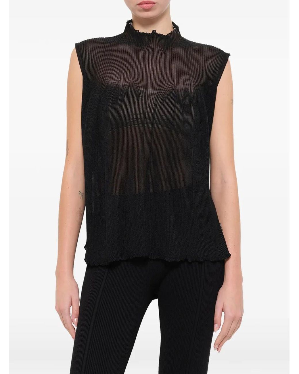 CFCL Black Hypha Lucent Glitter-Effect Top