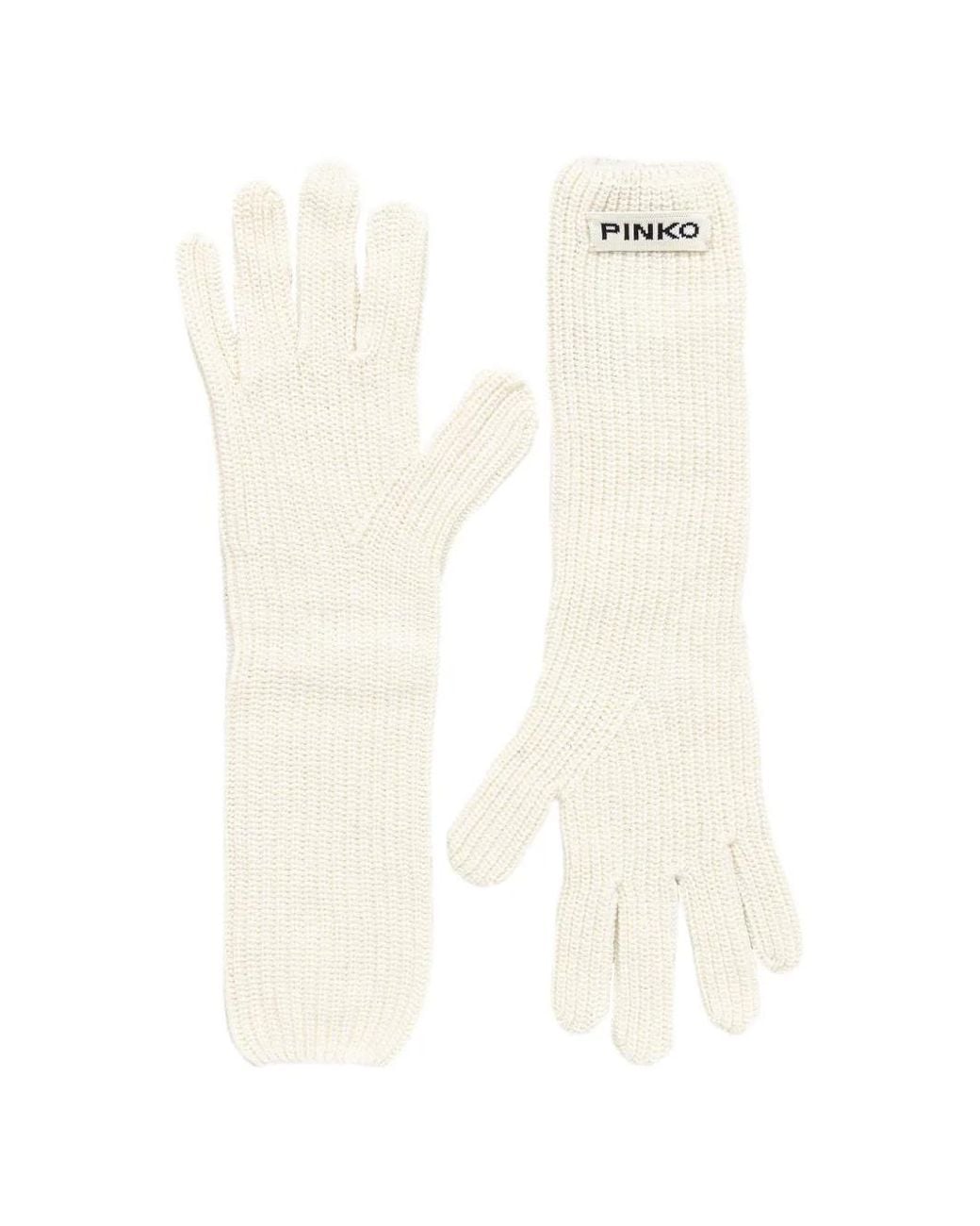 Pinko White Grecia Long Gloves With Logo Lettering