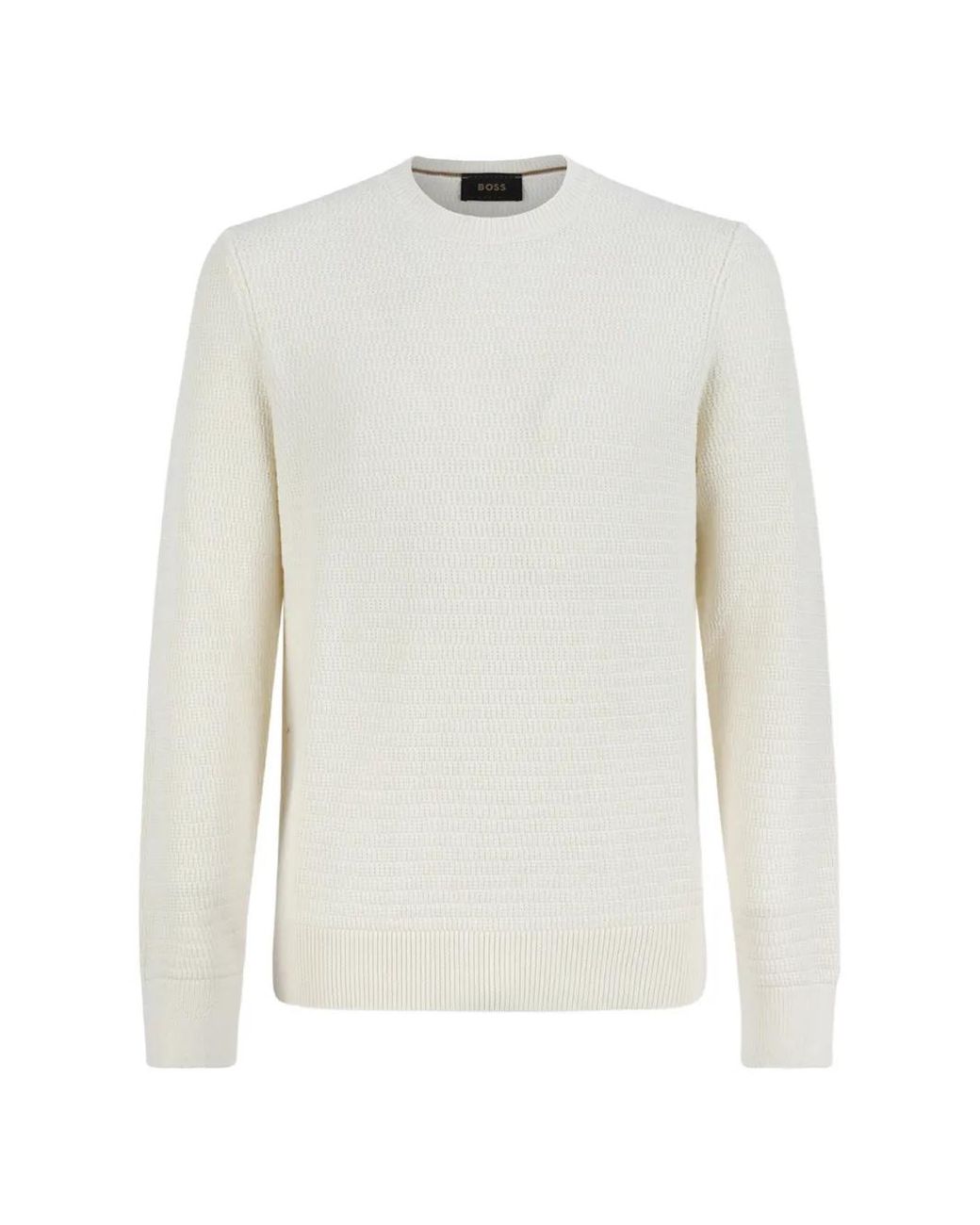 Boss White Textured Crewneck Sweater for men