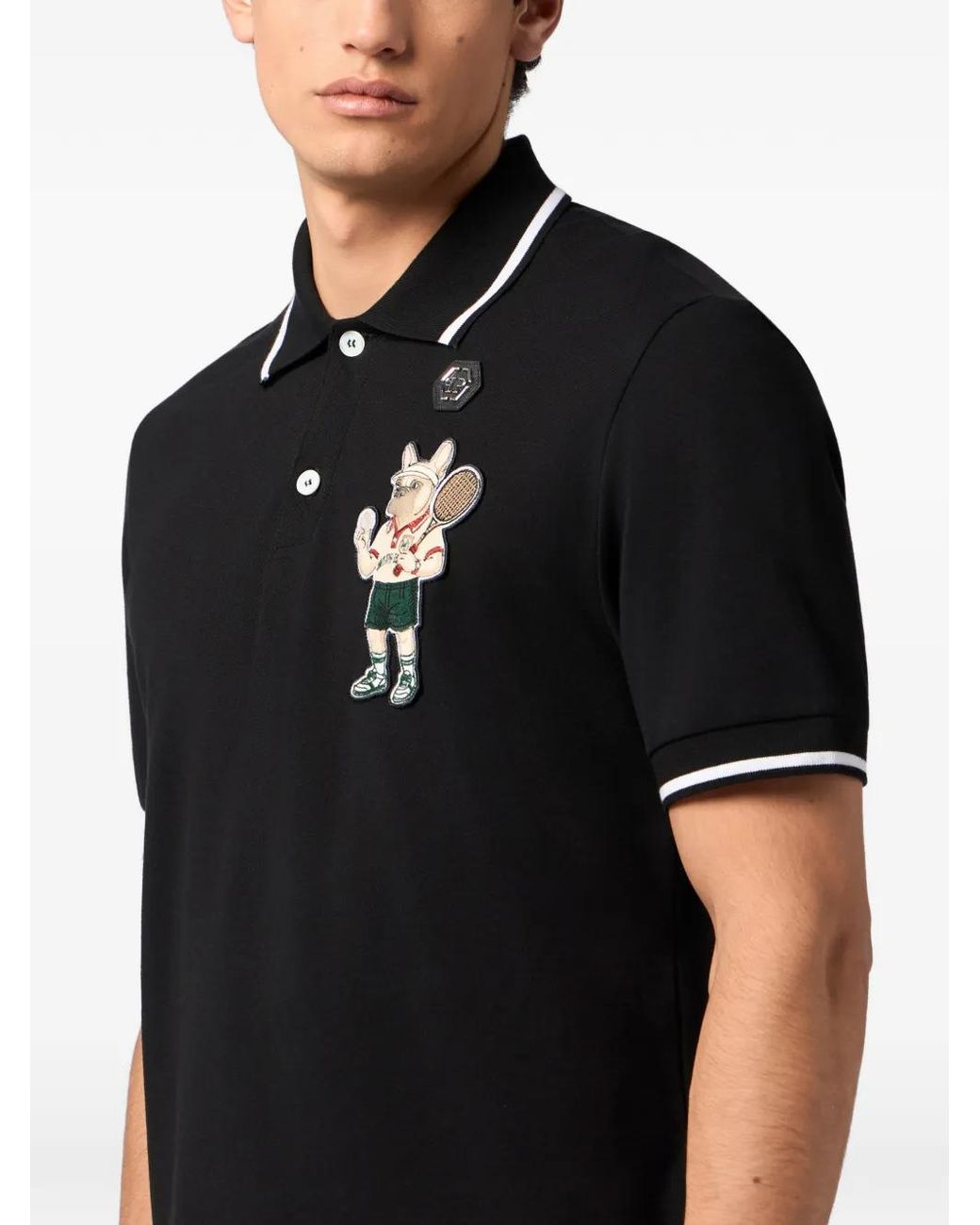 Philipp Plein Black Tennis Patch Polo Shirt for men