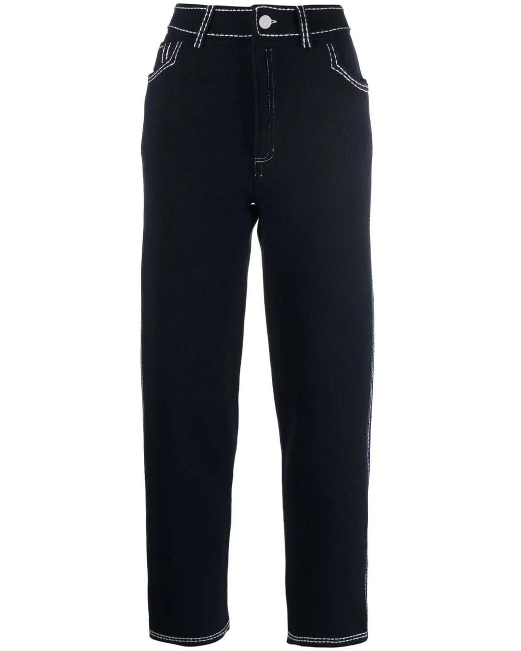 Barrie Blue High-Rise Straight-Leg Trousers