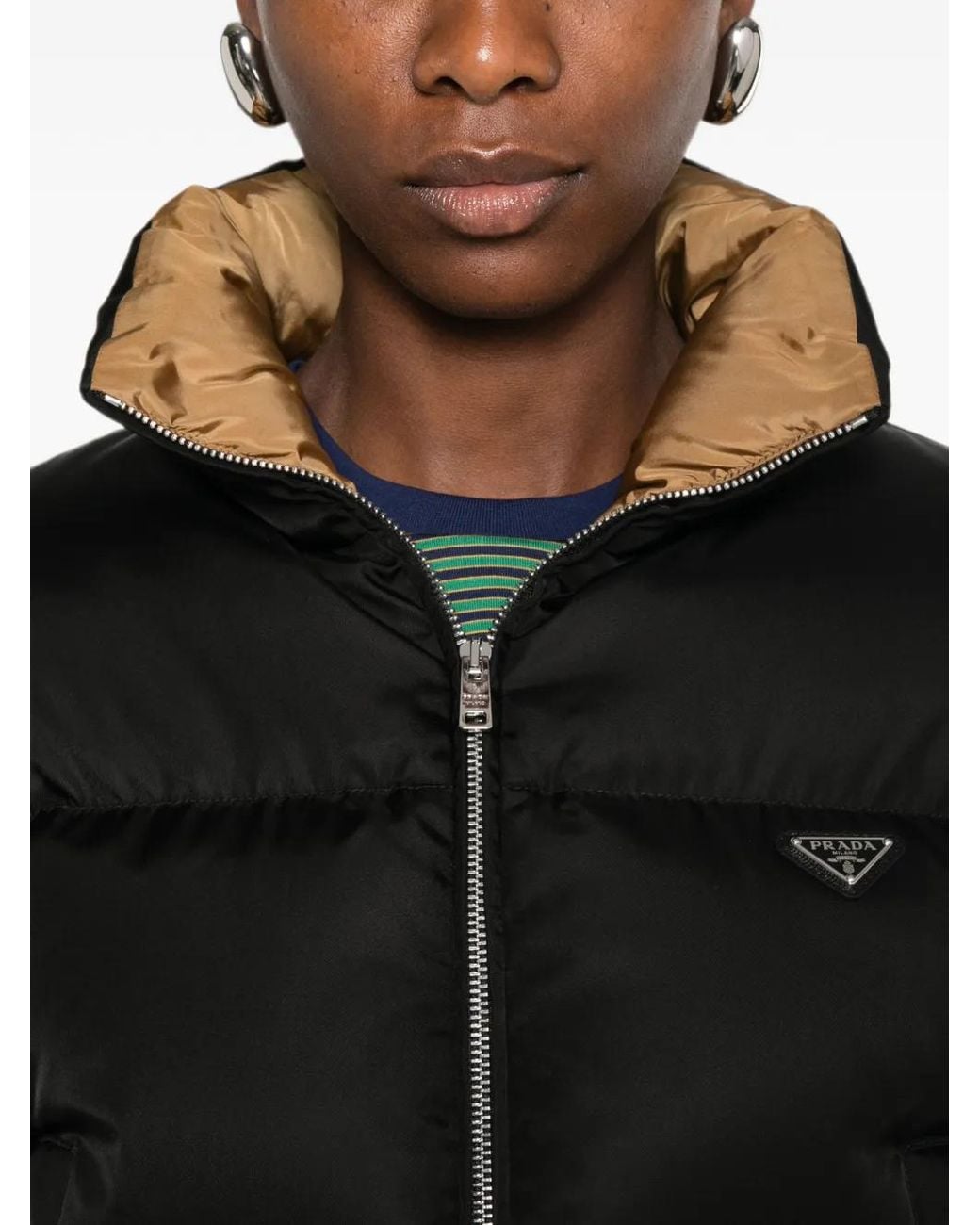Prada Black Doudoune Re-Nylon À Coupe Crop