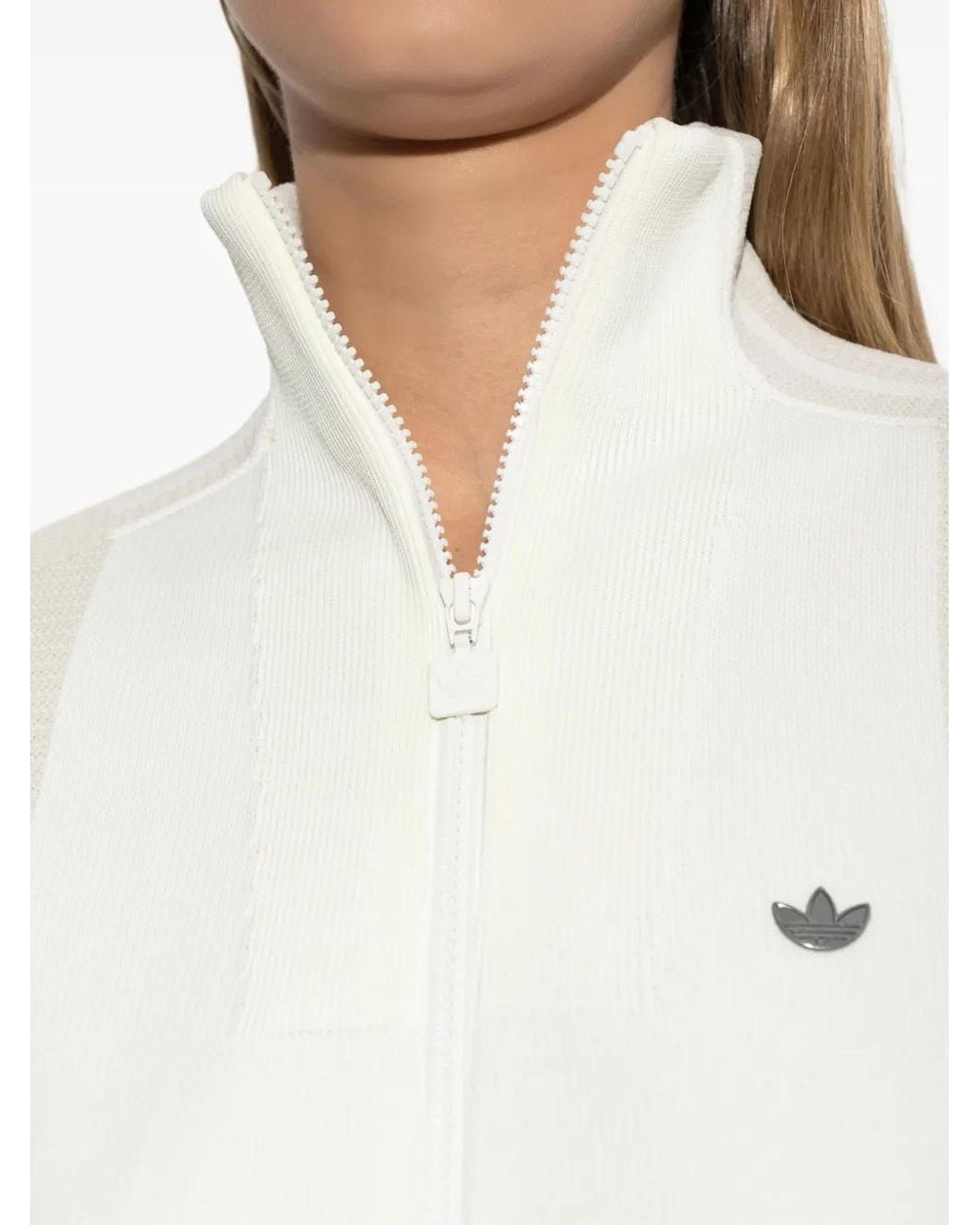Adidas White Zip-Front Ribbed Cardigan