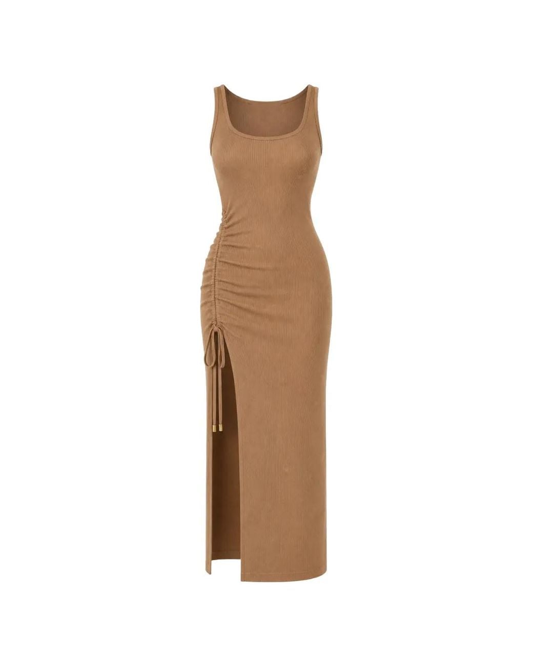 MICHAEL Michael Kors Natural Ribbed-Knit Ruched-Detail Dress