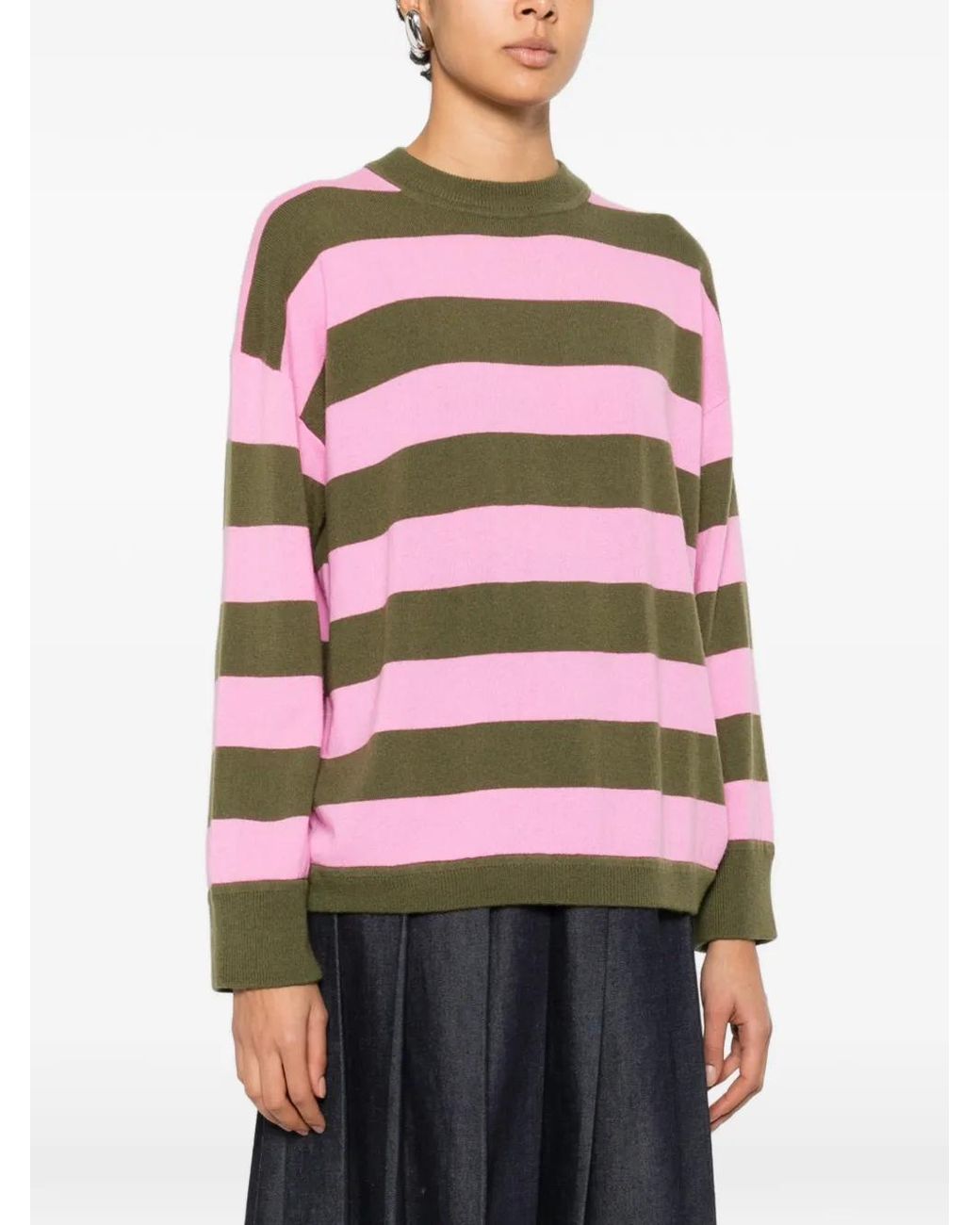 Allude Gray Striped-Pattern Sweater