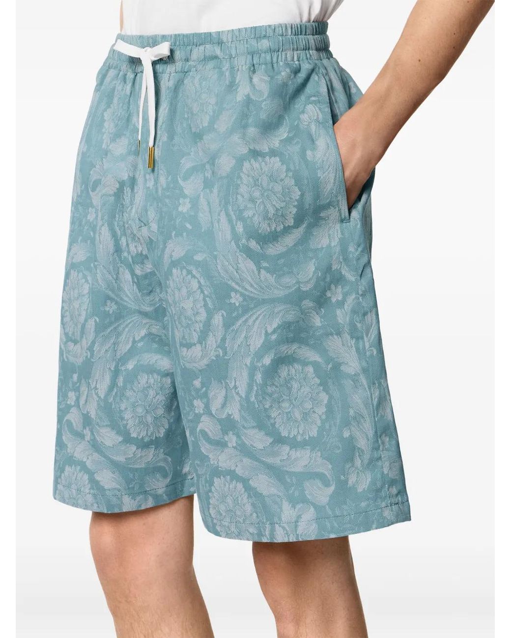 Versace Blue Barocco-Print Shorts for men