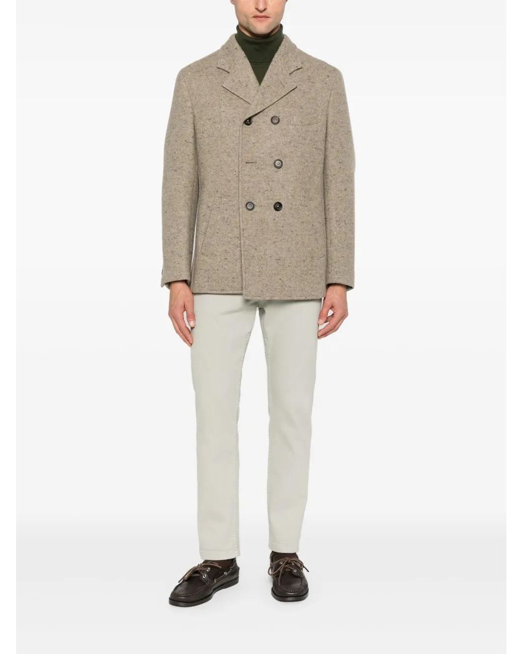 Eleventy Natural Double-Breasted Peacoat for men