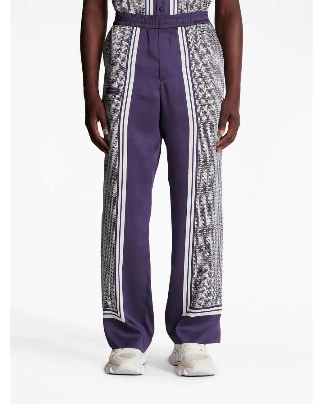 Balmain Purple Vertical-Print Straight-Leg Trousers for men