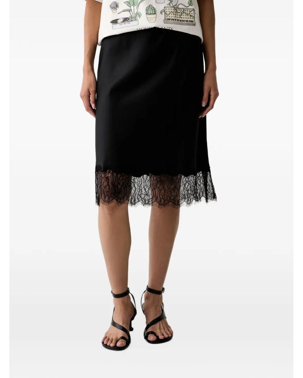 Levi's Black Lace-Trim Slip Midi Skirt
