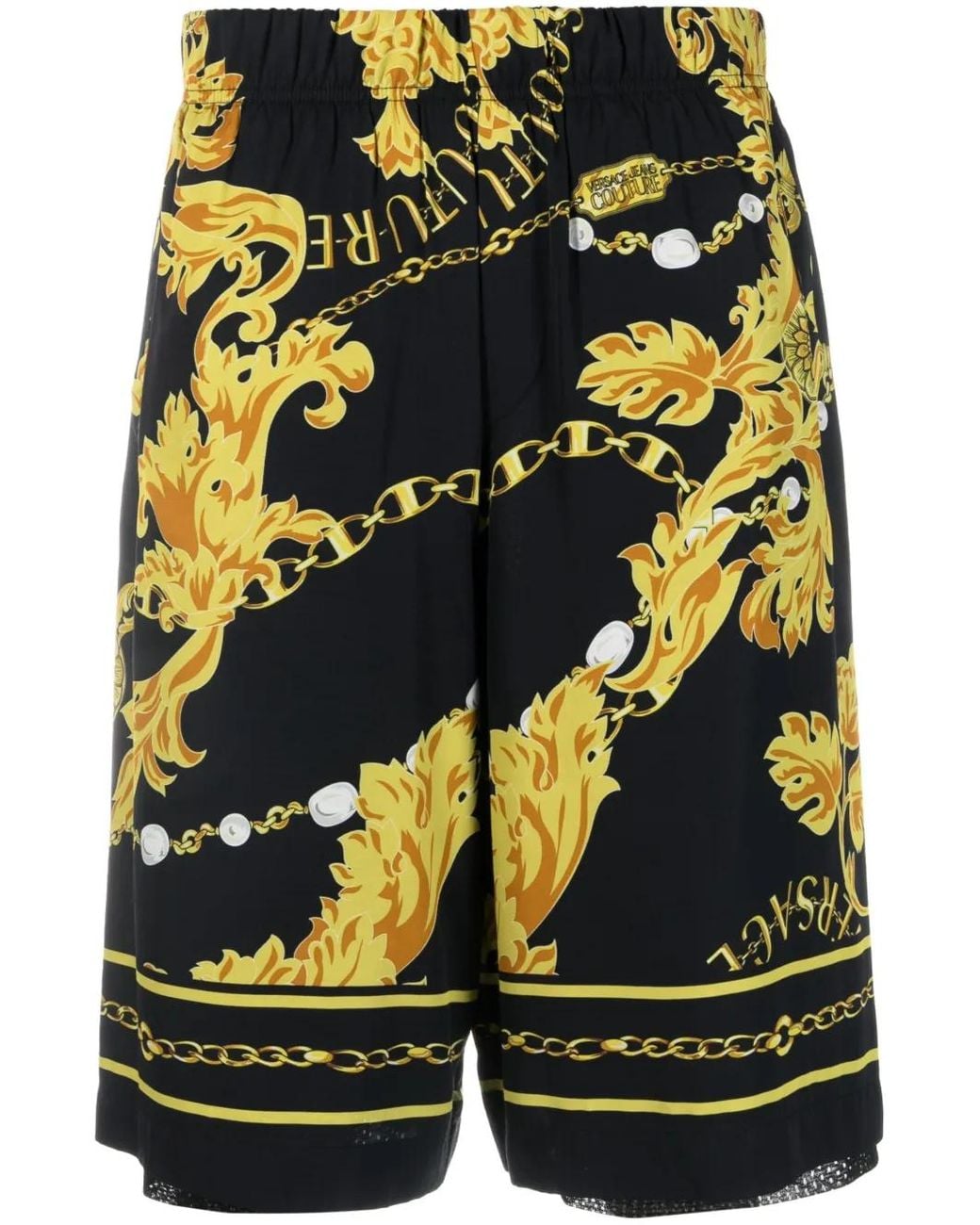 Versace Jeans Couture Yellow Barocco-Print Drop-Crotch Shorts for men